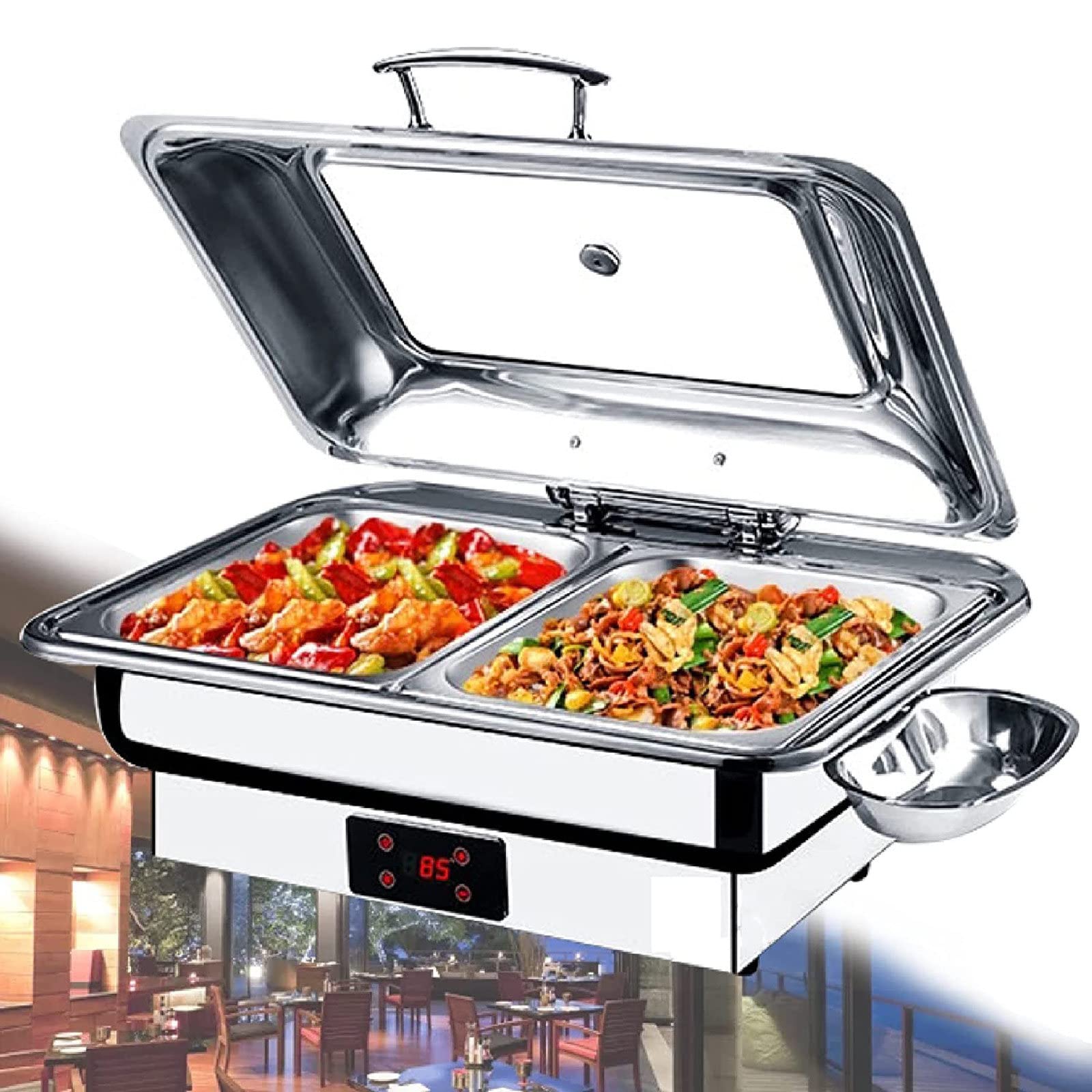 Chafing Dish per Buffet And Ristorante Dell'hotel, 9L Chafing Dish da Tavolo Contenitore Termico Scalda Cibo con Clip per Pasti e Schermo Digitale - Mantenere Il Cibo in Caldo,B