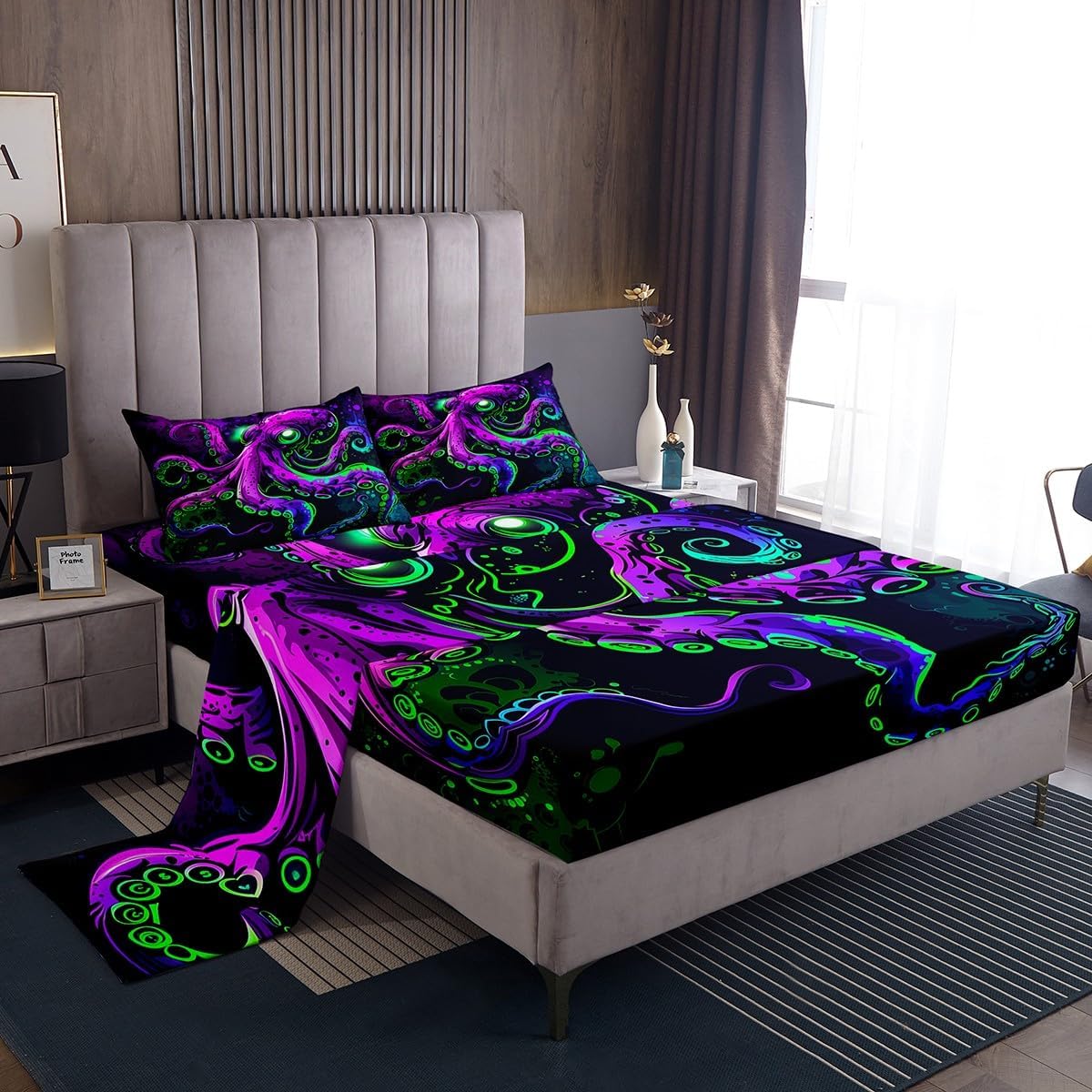 jejeloiu Yellow Headset Bed Sheets Set Twin Size Kids Game Gaming Fitted Sheet with Deep Pocket for Boys Girls Teens Headphone Bedding Set Breathable Microphoner Bedroom Decor Bedclothes