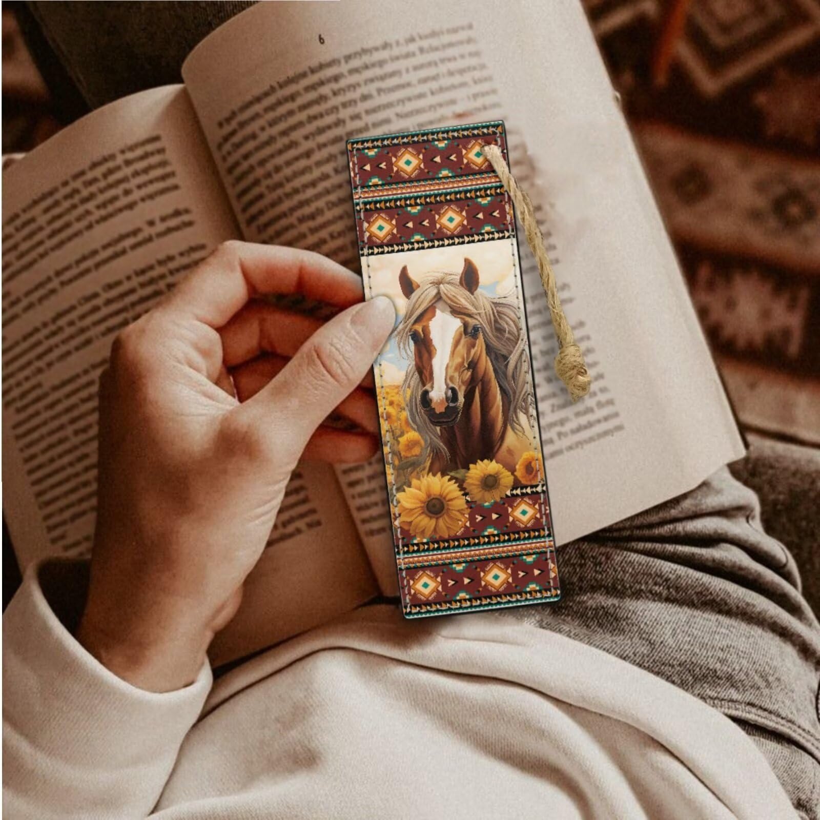 COEQINE Lot de 7 housses de protection en cuir pour femme avec poignée – Motif tournesol – Lot de 6 marque-pages et étui marron pour la Bible