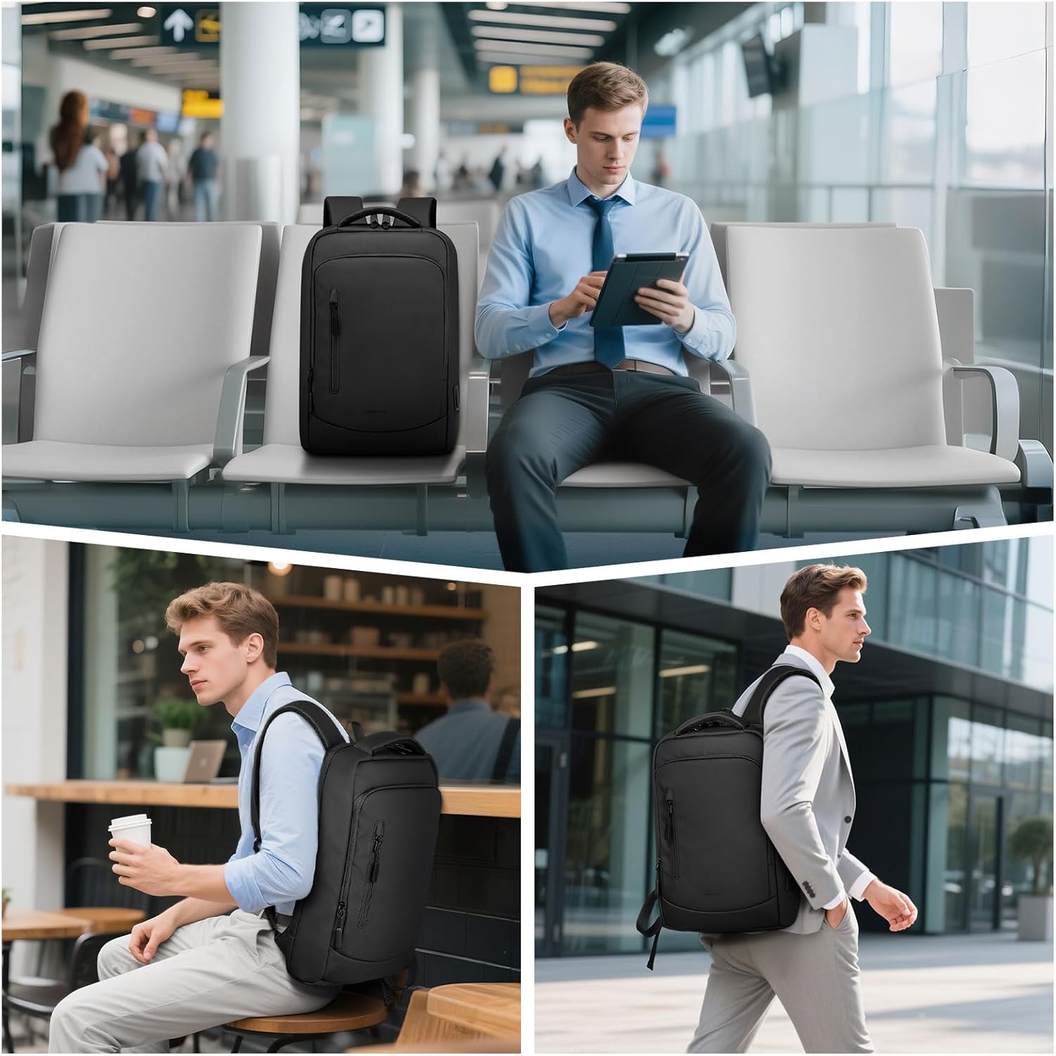 Shockproof Slim Laptop Backpack for Man, Fits 15.6" Laptops, Water Resistant Business Bag with USB A/C Port & Anti-Theft Pocket, Black