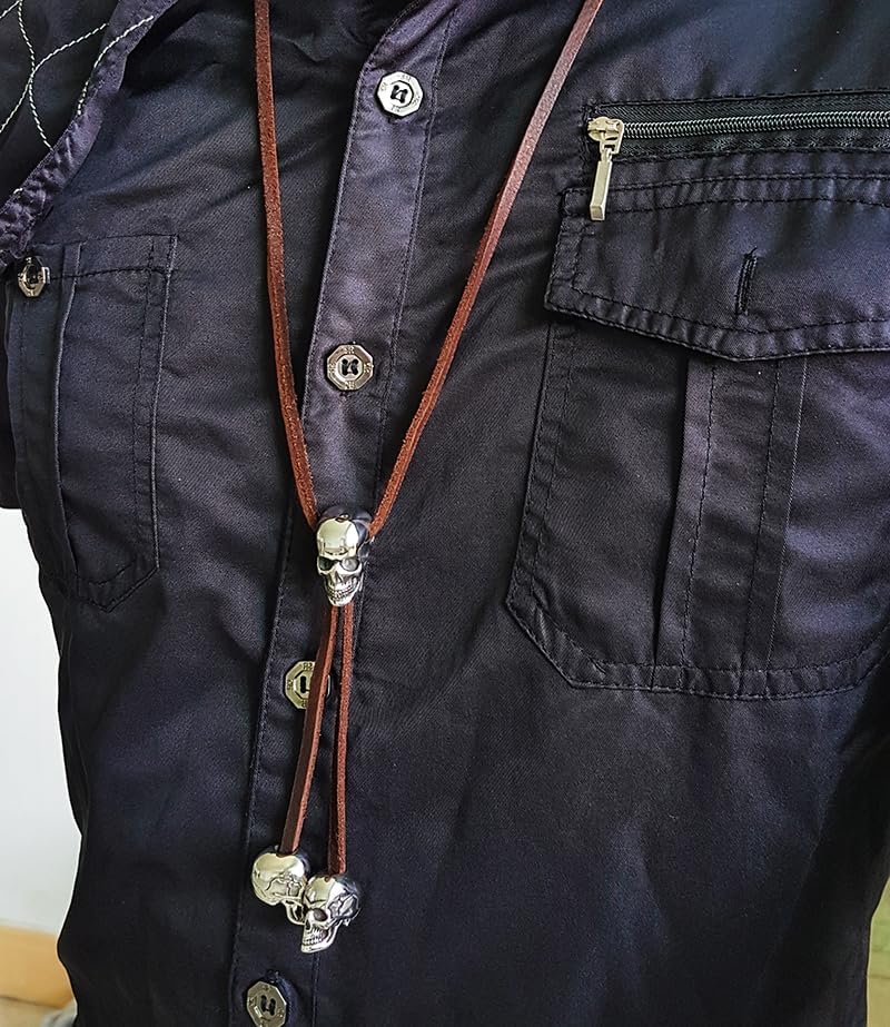 Gothic Bolo Tie for Men & Women, Two Sliding Steel Beads, Ultra-Soft Suede Cord, Adjustable Biker Rocker Accessory