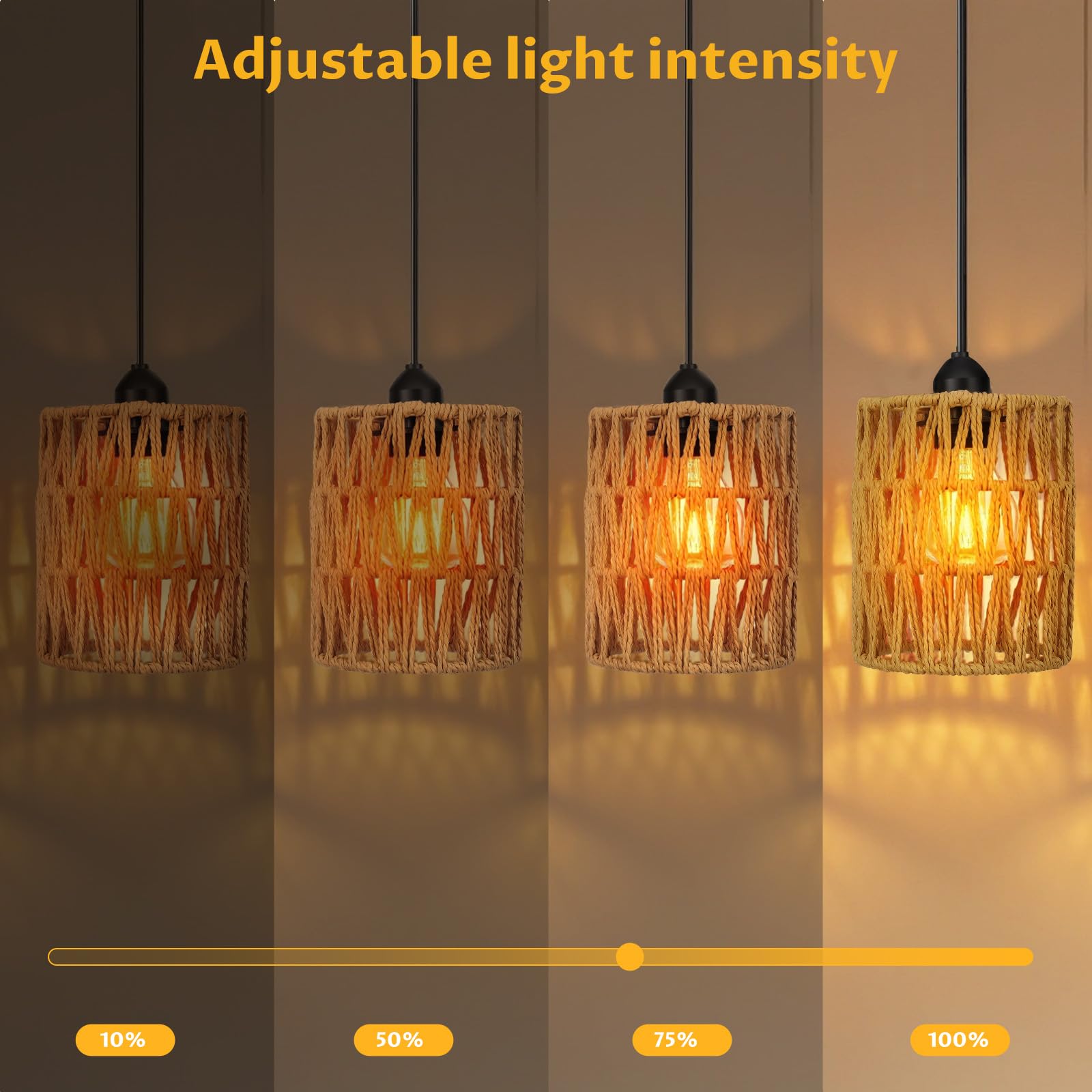 Rattan Hängelampe mit Batterie 3pcs, E27 Retro Pendelleuchte mit Dimmbar Schalter, Vintage akku Hängelampe, Boho Lampe, Indoor/Outdoor Hängeleuchte für Schlafzimmer Foyer Balkon