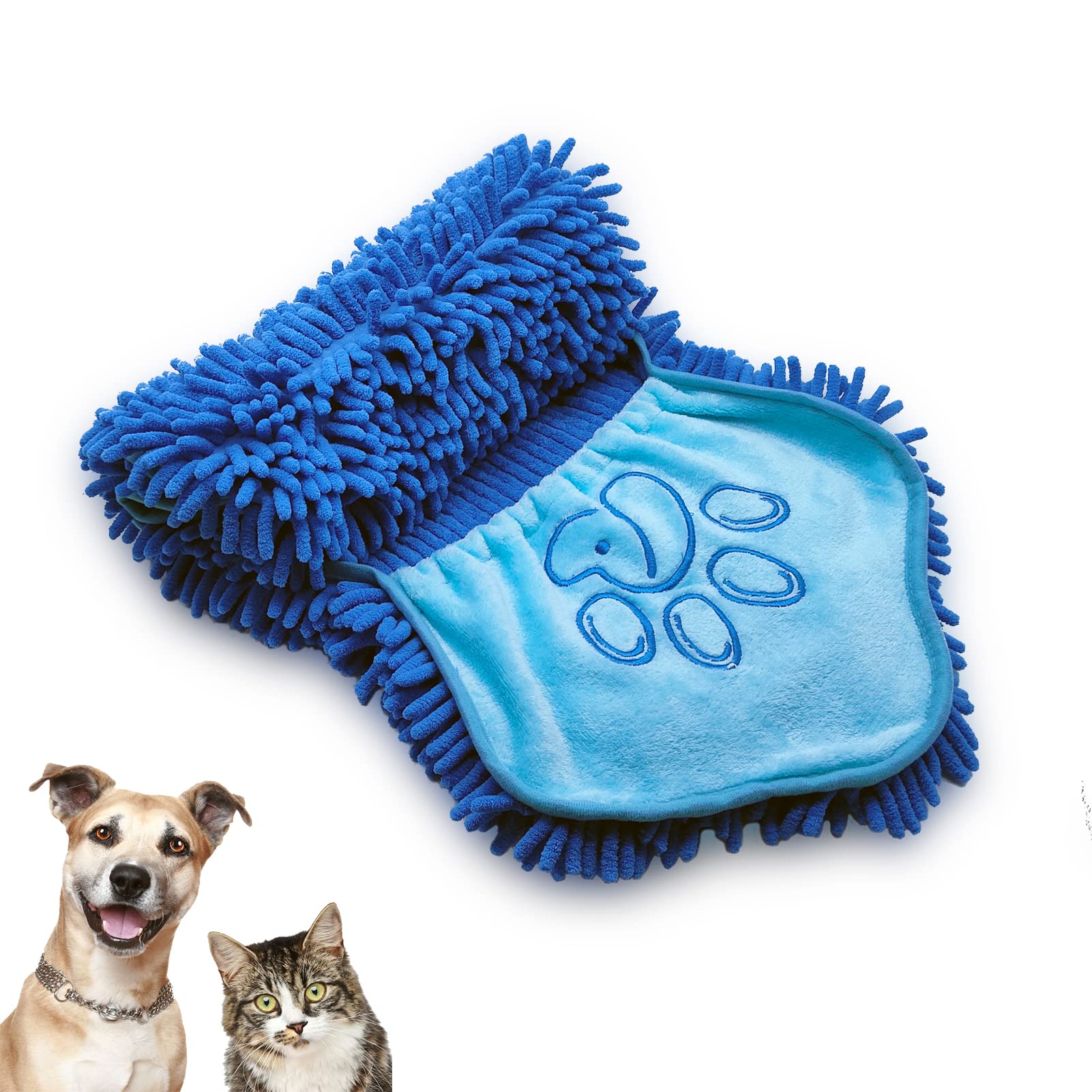 SansentChenille Dog Towel, Super Absorbent Microfiber Dog Towels for Drying Dogs Cats, Quick Drying Dog Bath Towel with Hand Pockets, Machine Washable (32"x12", Blue-Paws)