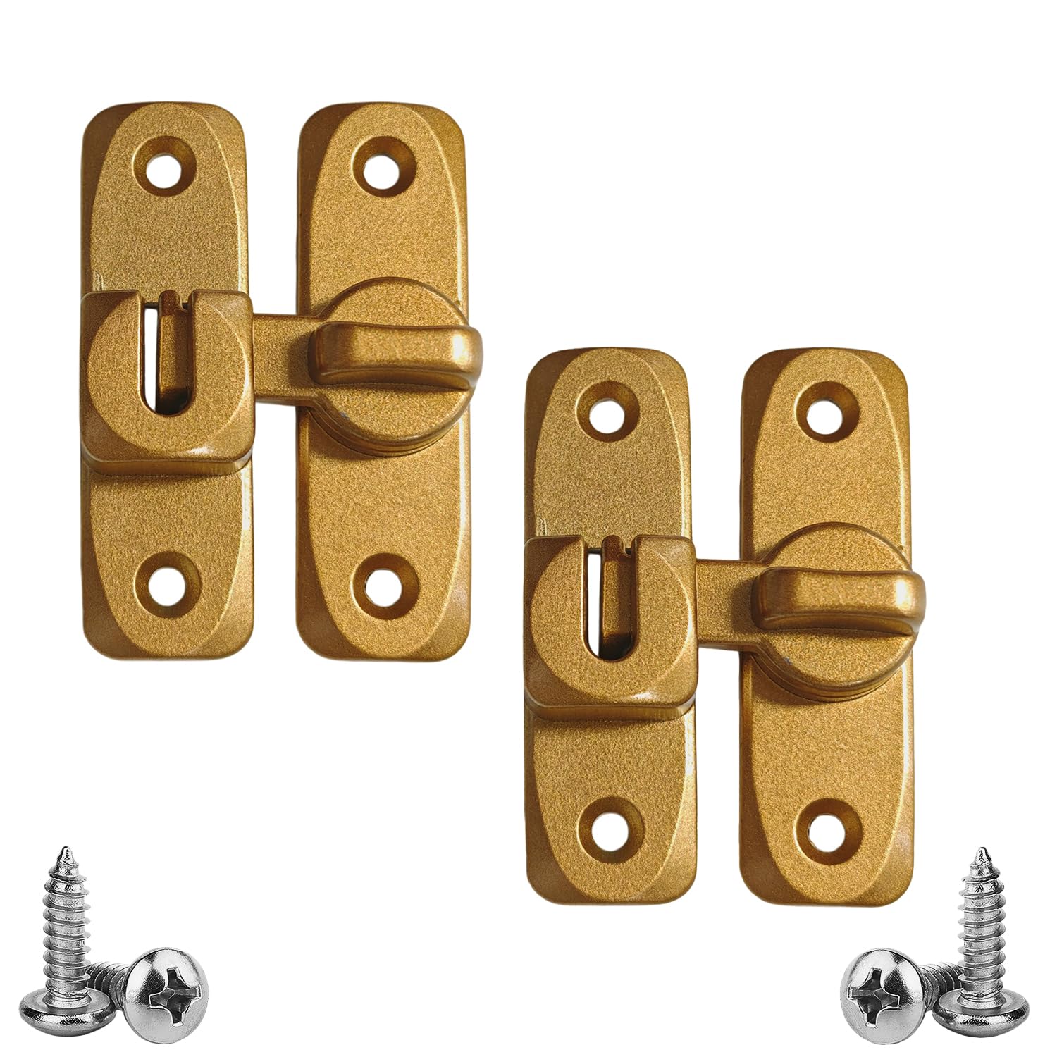 IGXX 2 Pack Flip Door Bolt Latch, 90/180° Sliding Door Lock for Garden Gates and Bathroom, Solid Metal Latch Lock Hardware, Brass