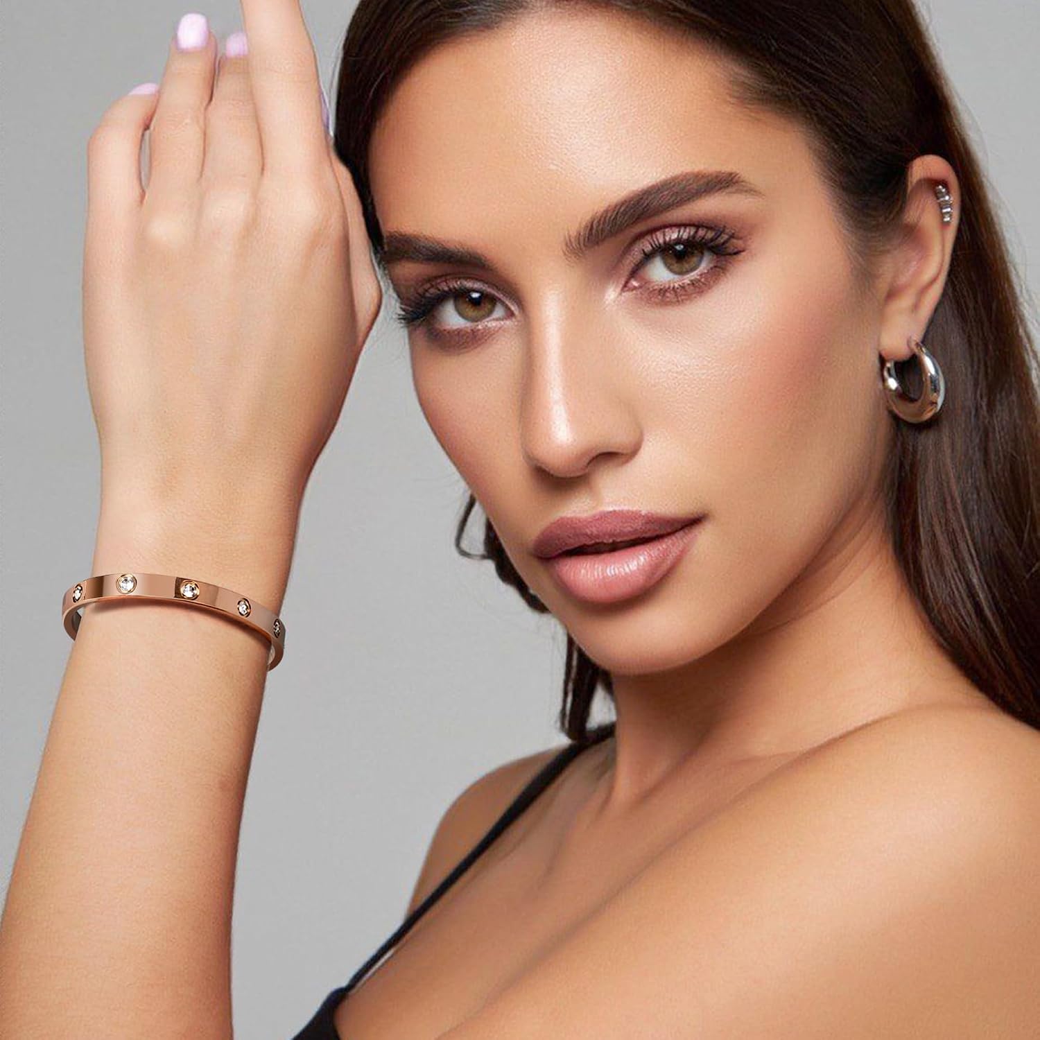 Waterproof 18K Gold PVD Plated Bracelet for Women, Non-Tarnish Stainless Steel Bangle with 5A Cubic Zirconia, Trendy Jewelry Gift for Her image 3