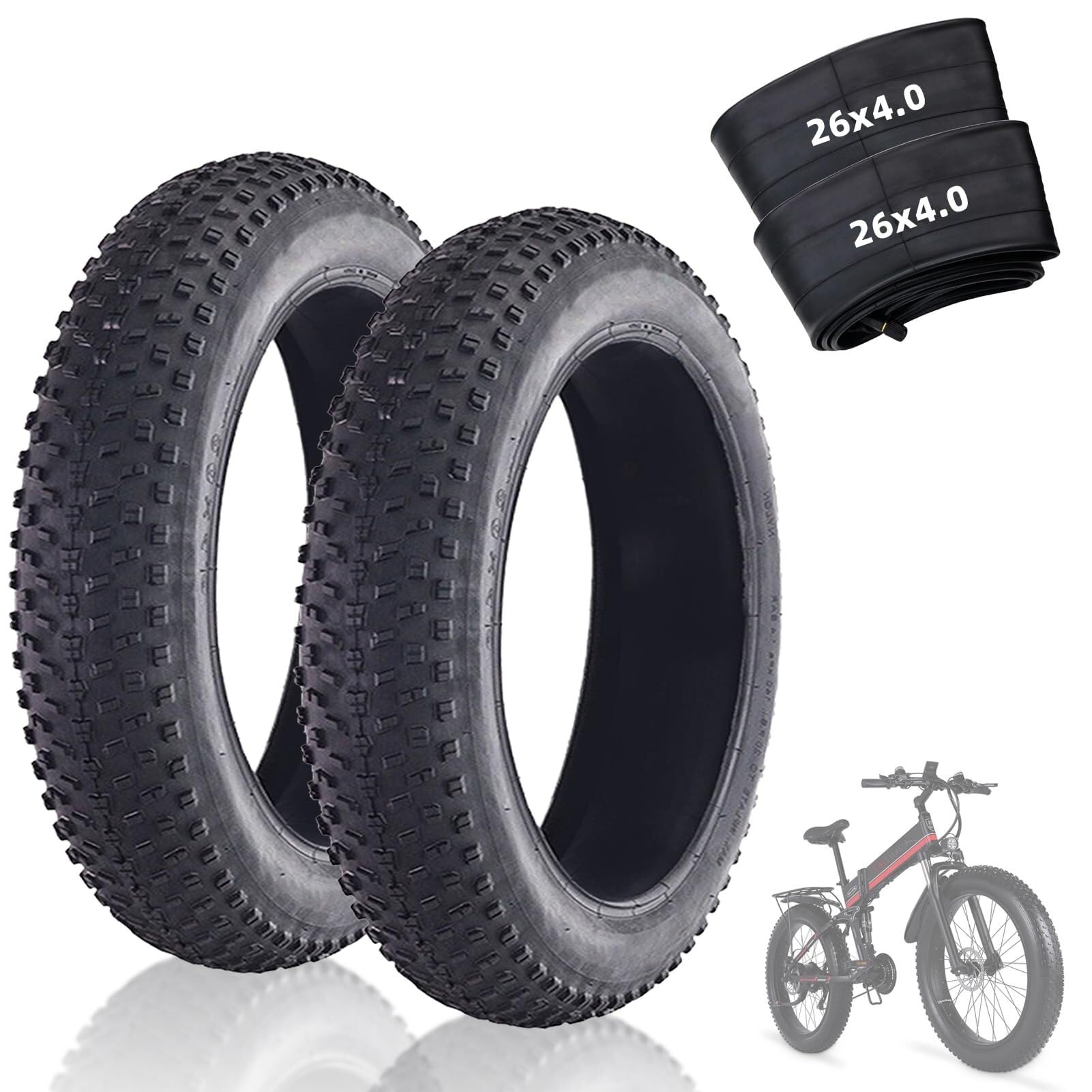 2PCS 26x4,0/4,9 Pollici Bici Con Pneumatici Larghi Con Camere D'aria 26 4,0/4,9 Pollici Pneumatico Di Ricambio Per Bici Elettrica Per Adulti Compatibile Con Mountain Bike