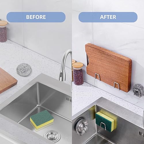 Miniatura 2 de Soporte de esponja para fregadero de cocina, organizador de fregadero de cocina con adhesivo fuerte, acero inoxidable SUS304, impermeable y de