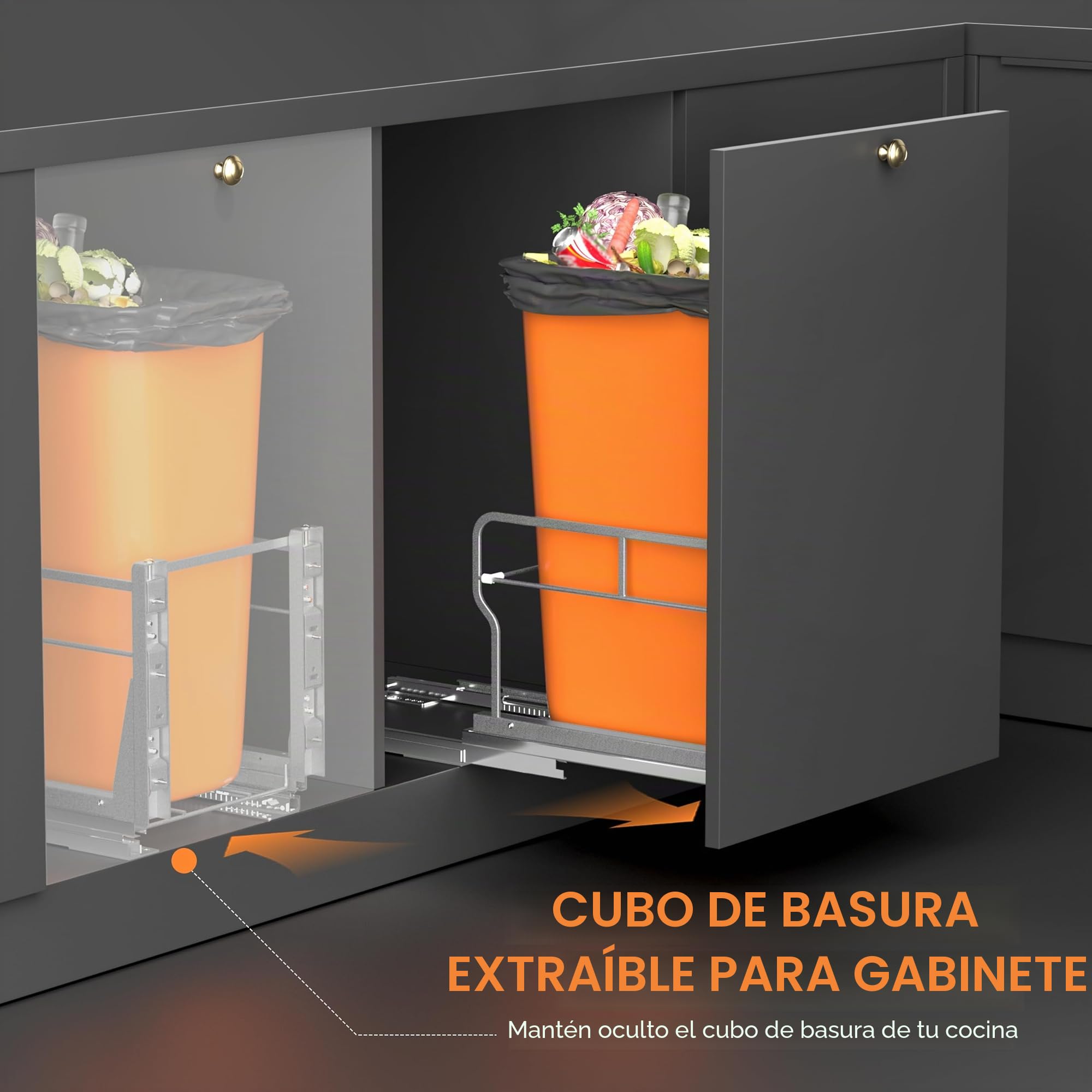 YJHome Cubo de basura extraíble con deslizadores de cierre suave, kit de cubo de basura debajo del gabinete con kit de montaje en puerta, requiere una apertura mínima de 12 pulgadas de ancho x 18
