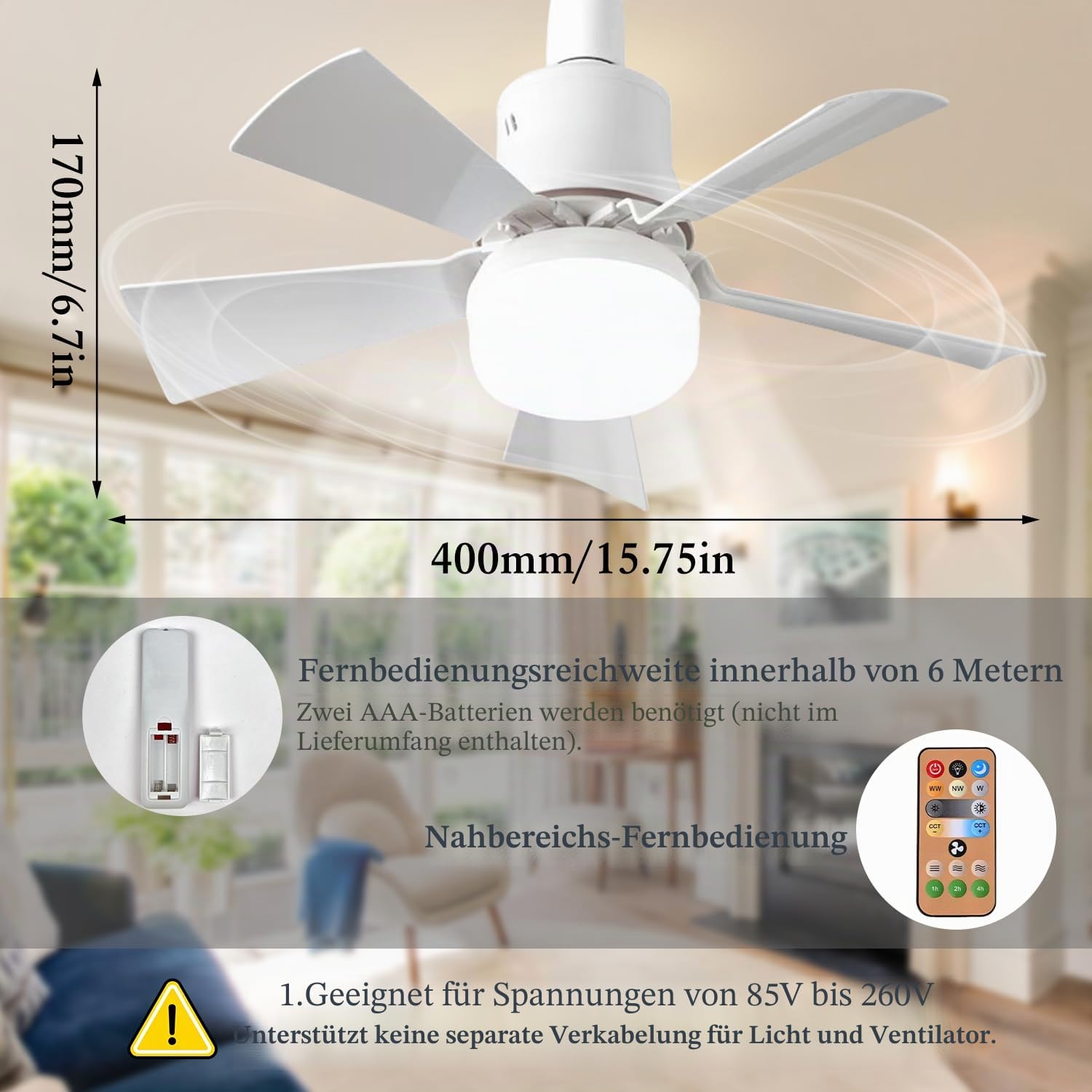 YumSur LED Deckenventilator mit Beleuchtung E27,40 W Ventilator lampe,Dimmbar Deckenbeleuchtung 3 Farben,3 Geschwindigkeiten,Moderne Lüfterbeleuchtung für Wohnzimmer,Schlafzimmer(style2 white)