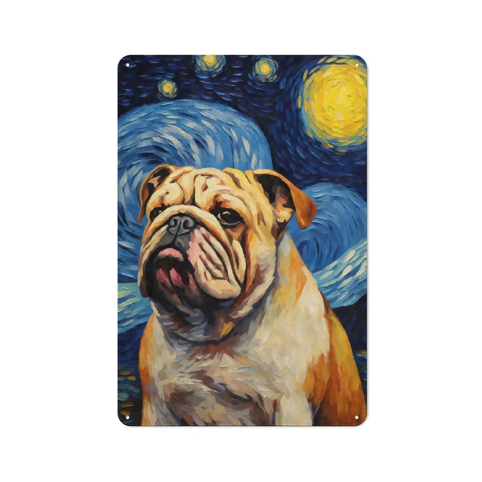 Junmoney Style-9 Country Style Bulldog Starry Night Decorative Metal Sign 30X20cm, Bistro Wall Plaque For Restaurant, Kitchen, Counter Or Breakfast Nook