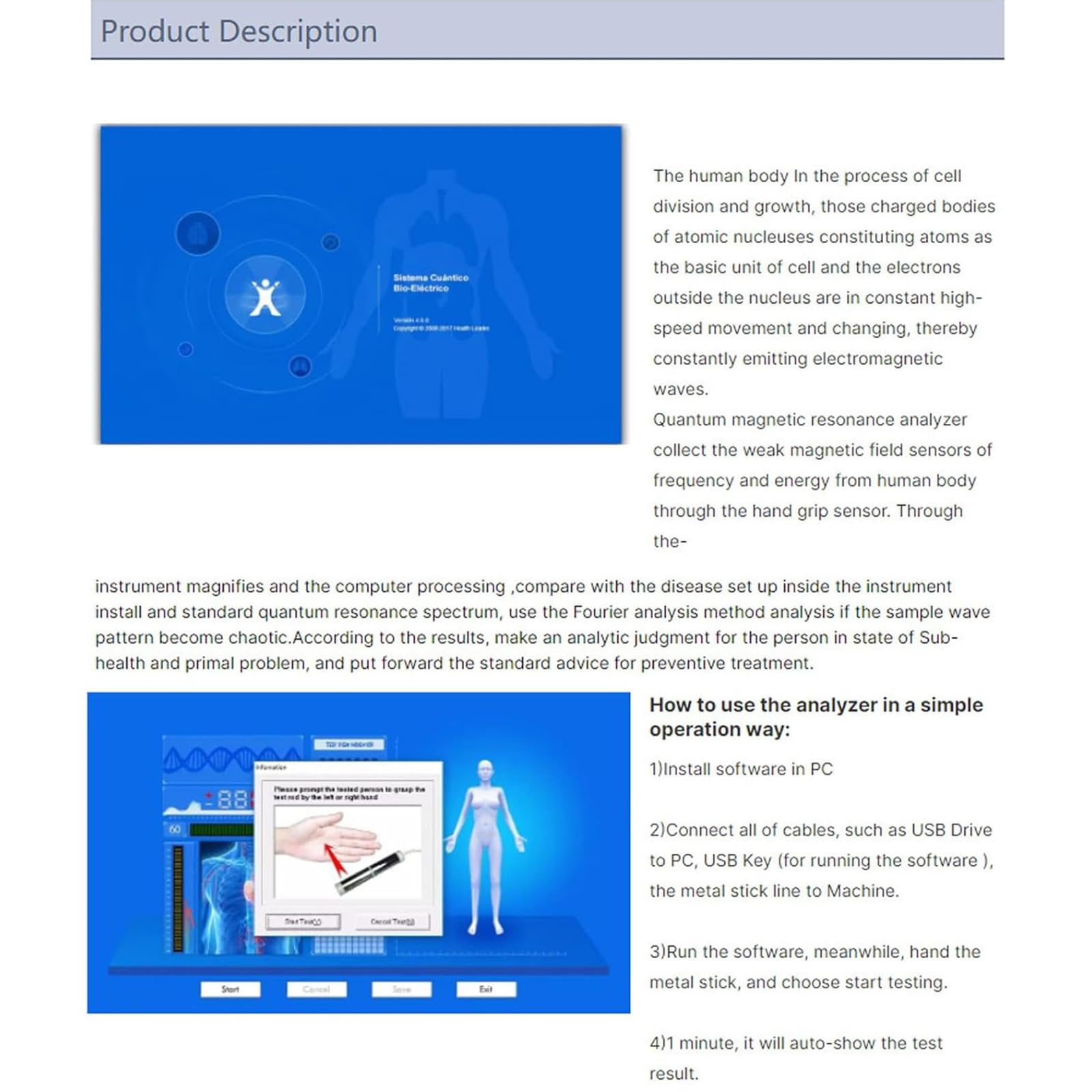 Quantenresonanz-Magnetanalysegerät, Tragbares Körperzustandsanalysegerät, 52 Berichte, Dynamische 3D-Analyse, Kompatibel Mit Allen Windows-Versionen, Quanten-Therapie-Analysegerät Für Subgesund