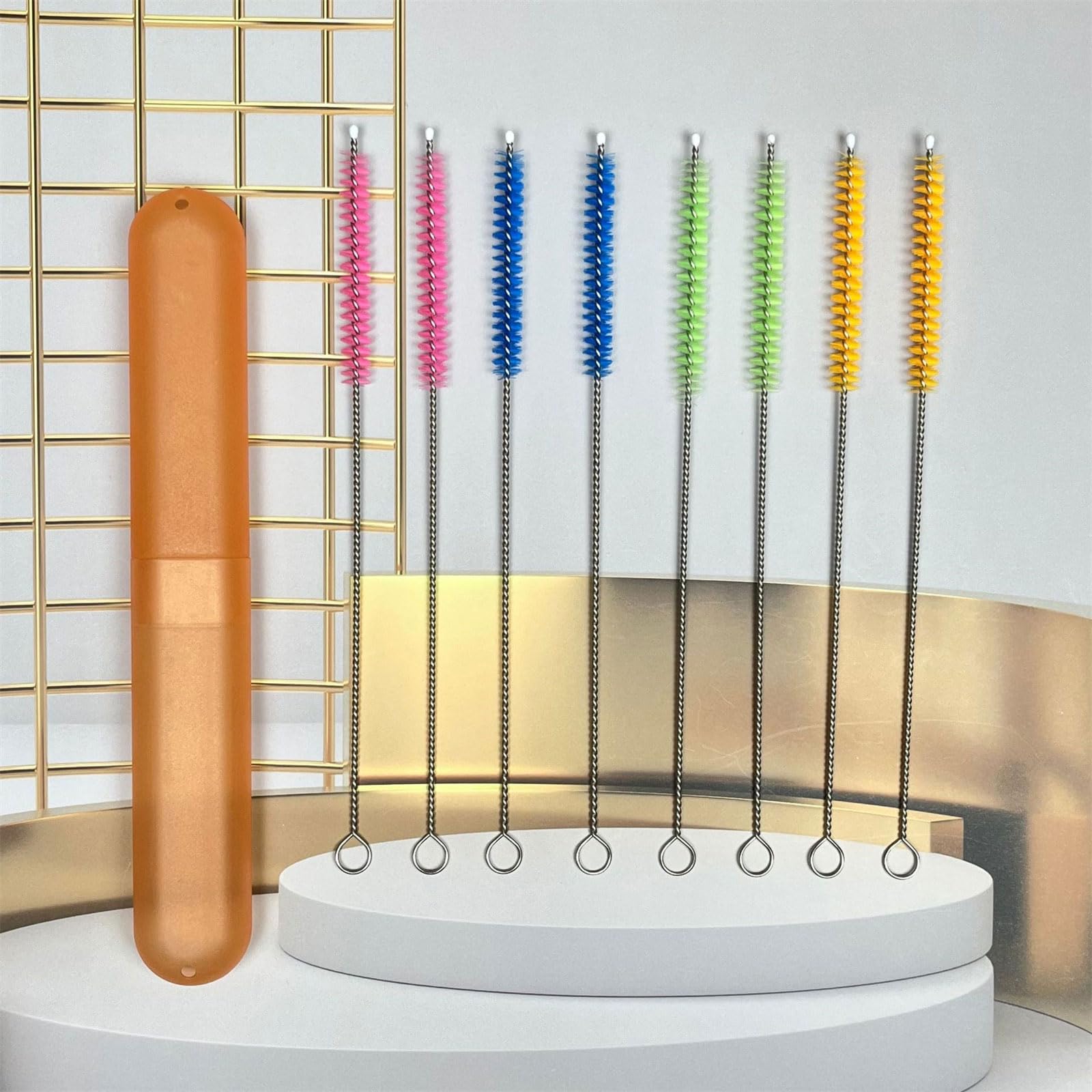 6/8/12 pennelli per la pulizia della paglia, con manico in acciaio, per cucina, laboratorio, set di spazzole per la pulizia efficiente e facile