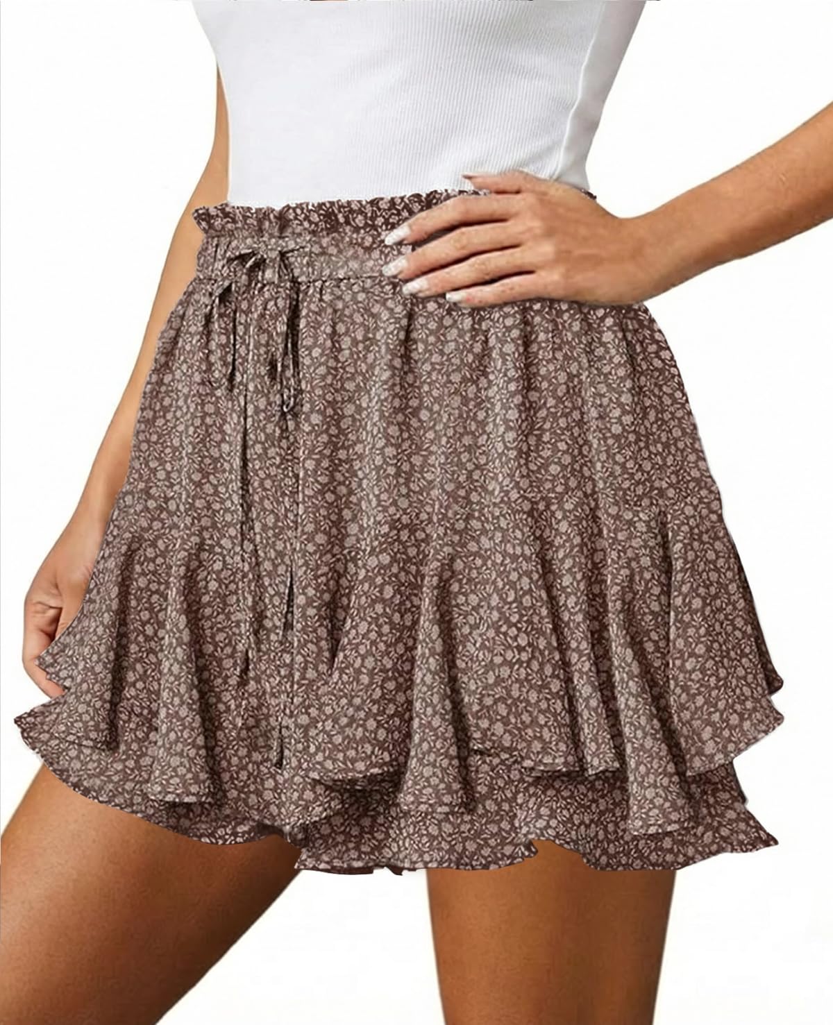 Flowy Ruffle Shorts for Women Boho Cute Floral Skorts Mini Casual Running Tennis Butterfly Chiffon Short Skirts Summer Trendy