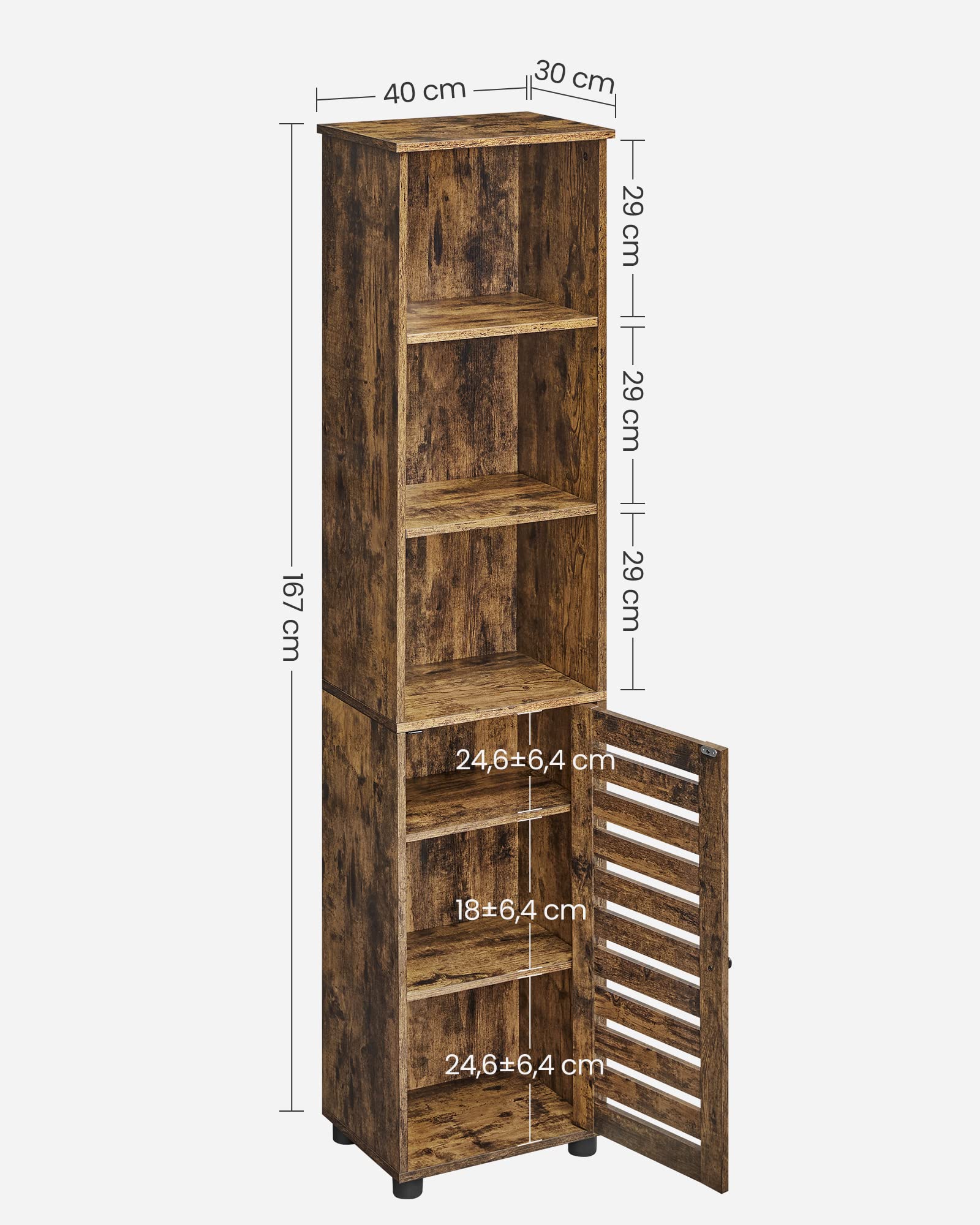 VASAGLE Wandkast, badkamerkast, 2 deurkasten met verstelbare plank, haardrogerhouder, mesh borstelhouder, industriële stijl, rustiek bruin en zwart BBK123B01