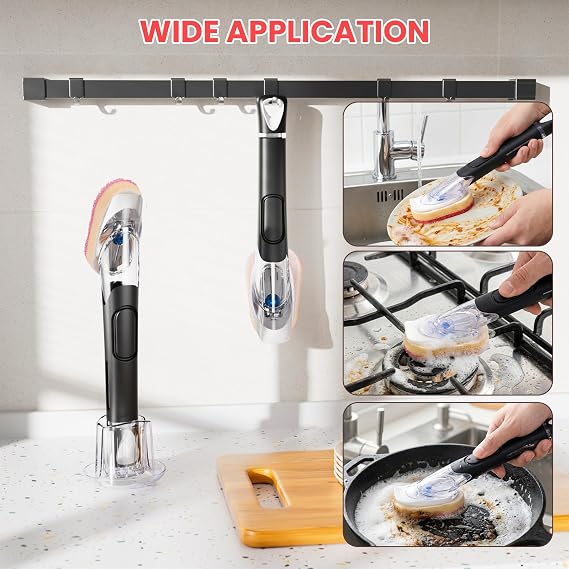 RIMAY Soap Dispensing Dish Brush Set with 10 Sponge Refills and Holder