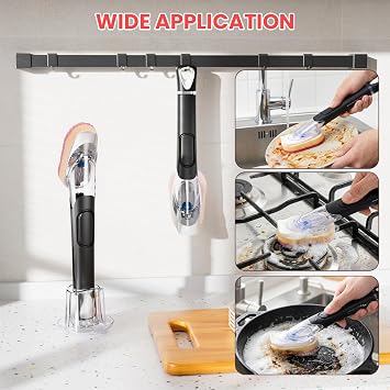 RIMAY Soap Dispensing Dish Brush Set with 10 Sponge Refills and Holder