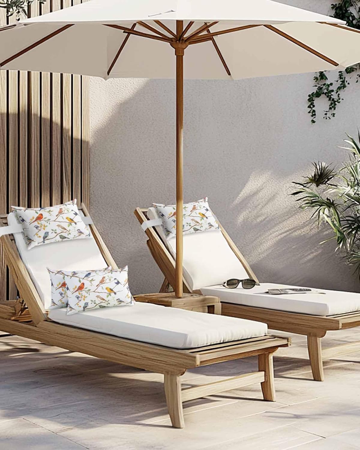 Pack of 2 Outdoor Lumbar Cushions with Inserts, Spring Colorful Birds Watercolor Animal Waterproof Fluffy Fade Body Pillows, Patio Furniture Pillow for Home Balcony Garden Decor 11x16IN