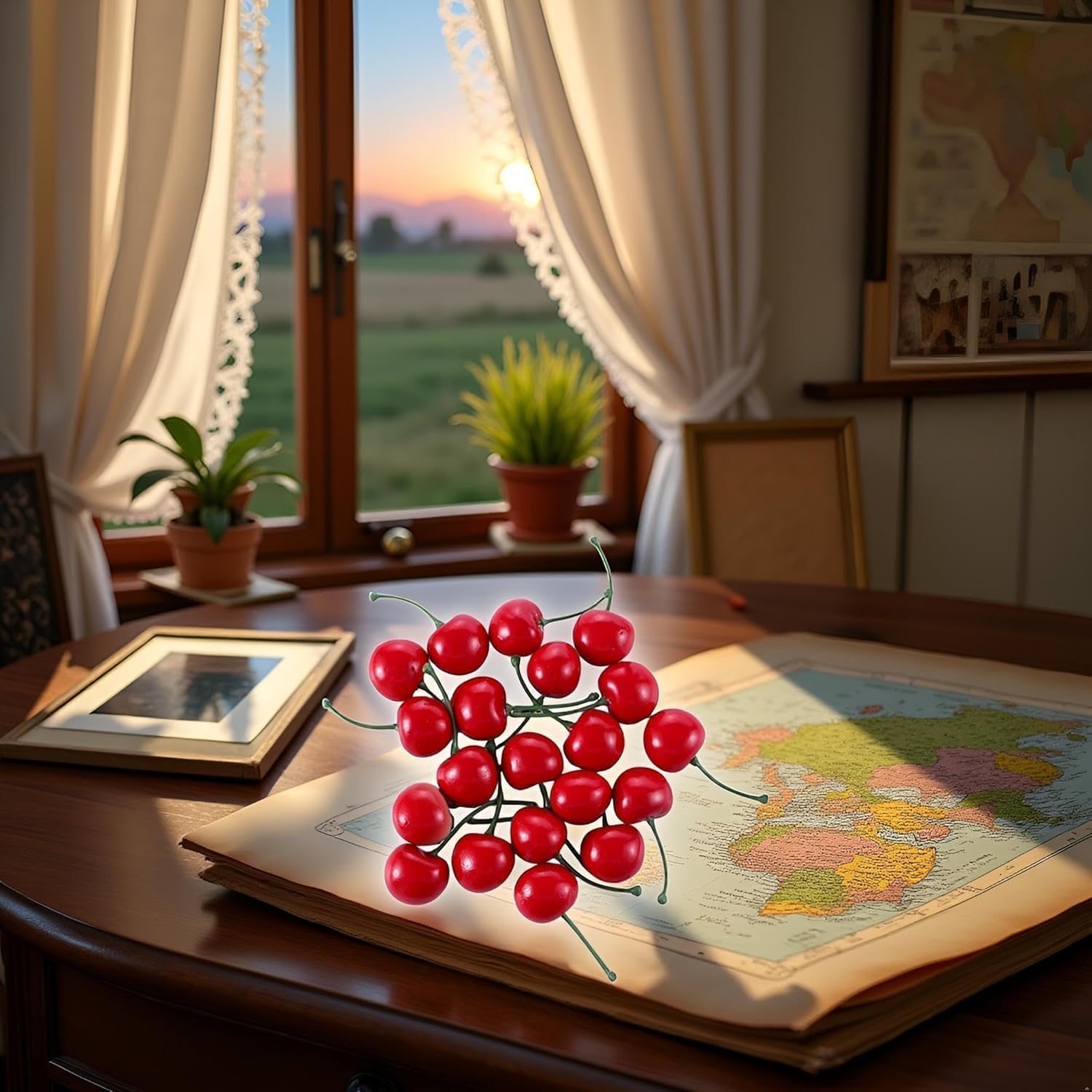 20Pcs Red Artificial Fruit Cherries, Simulation Cherry Fake Fruit Model Lifelike Fruits Cherry Ornamen for Party Decor Home Kitchen