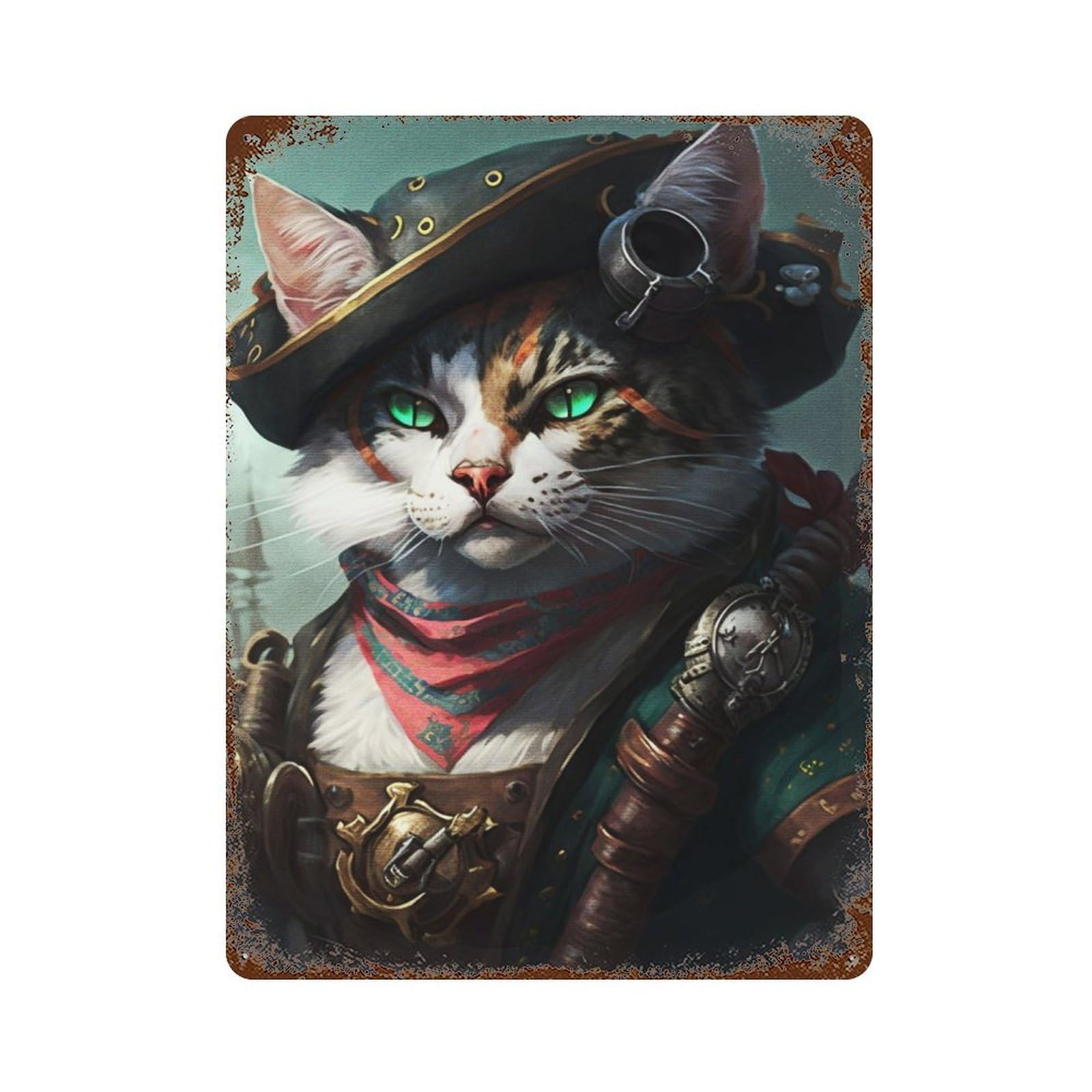 Captain Cat Rusty Metal Tin Sign 15.7"x11.8", Ideal for Shed, Workshop And Garage Wall Decor