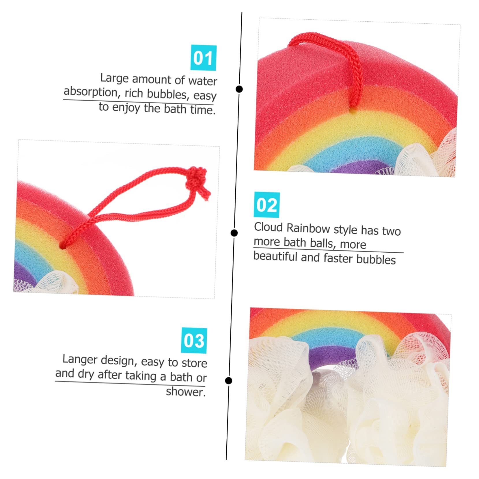 Didiseaon 2 Piezas bola de baño de arco iris depurador de cuerpo bola de ducha de malla esponjas bañera de bebé esponja exfoliante de ducha esponja de limpieza natural esponja vegetal Venda