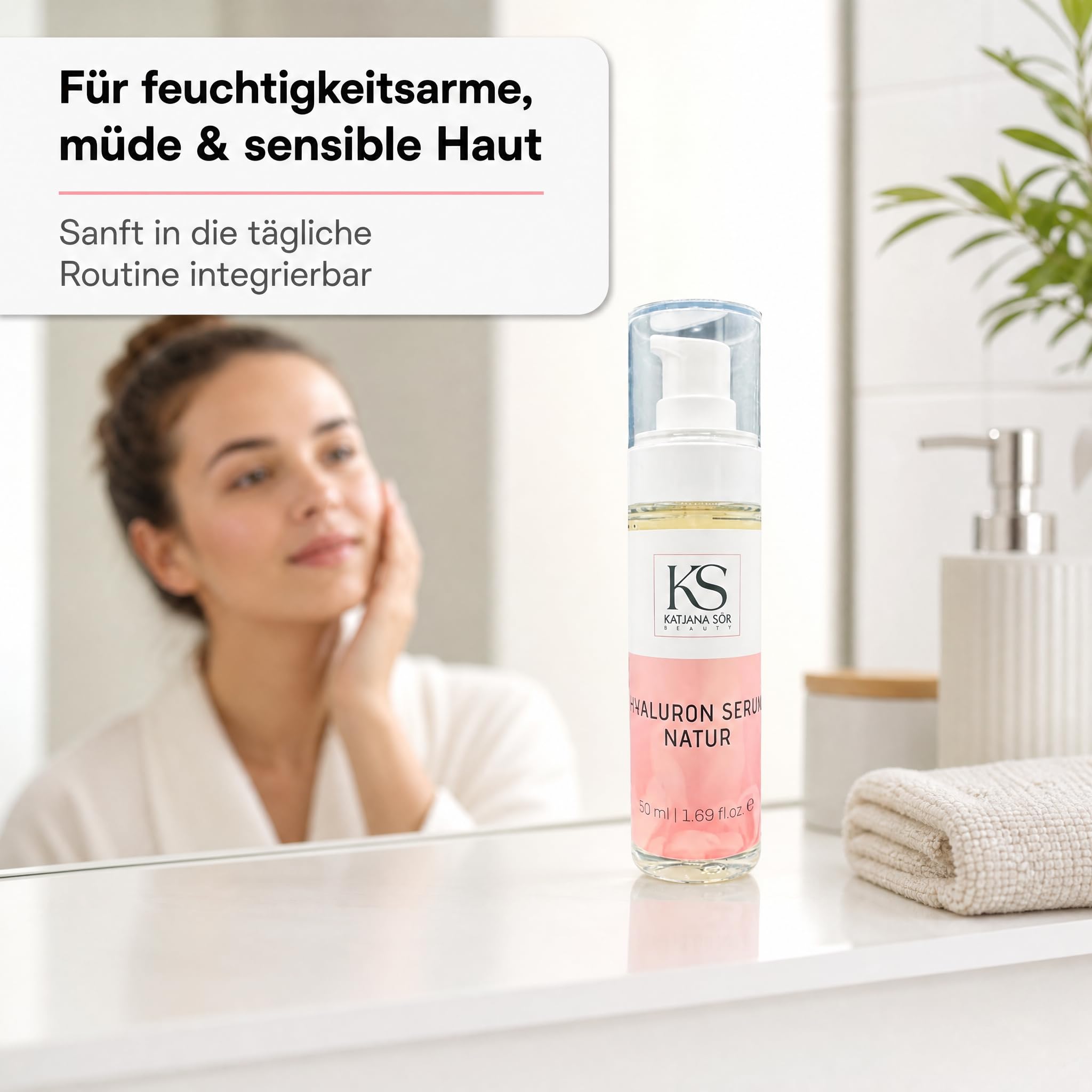 KS Beauty Hyaluronserum Natur – Feuchtigkeitsserum mit Hyaluronsäure, Aloe Vera, Retinol, Astaxanthin & Vitamin E (50 ml)