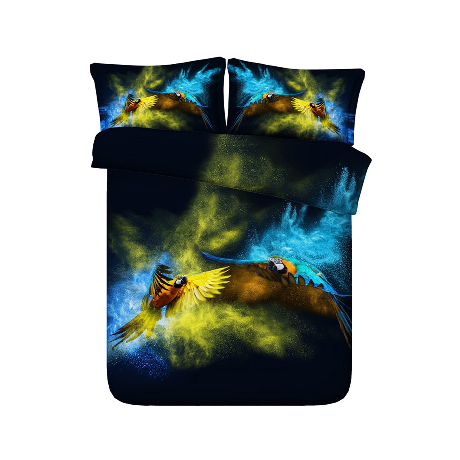 Housse de couette oiseau coloré 3D king size pour transformer le lit des enfants en rêve tropical