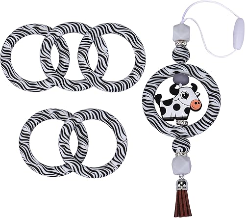 Miniatura 8 de WEWAYSMILE 9 cuentas de silicona de 2.559 in, anillo de cuentas focales a granel, impresión de transferencia de agua, cuentas de silicona para