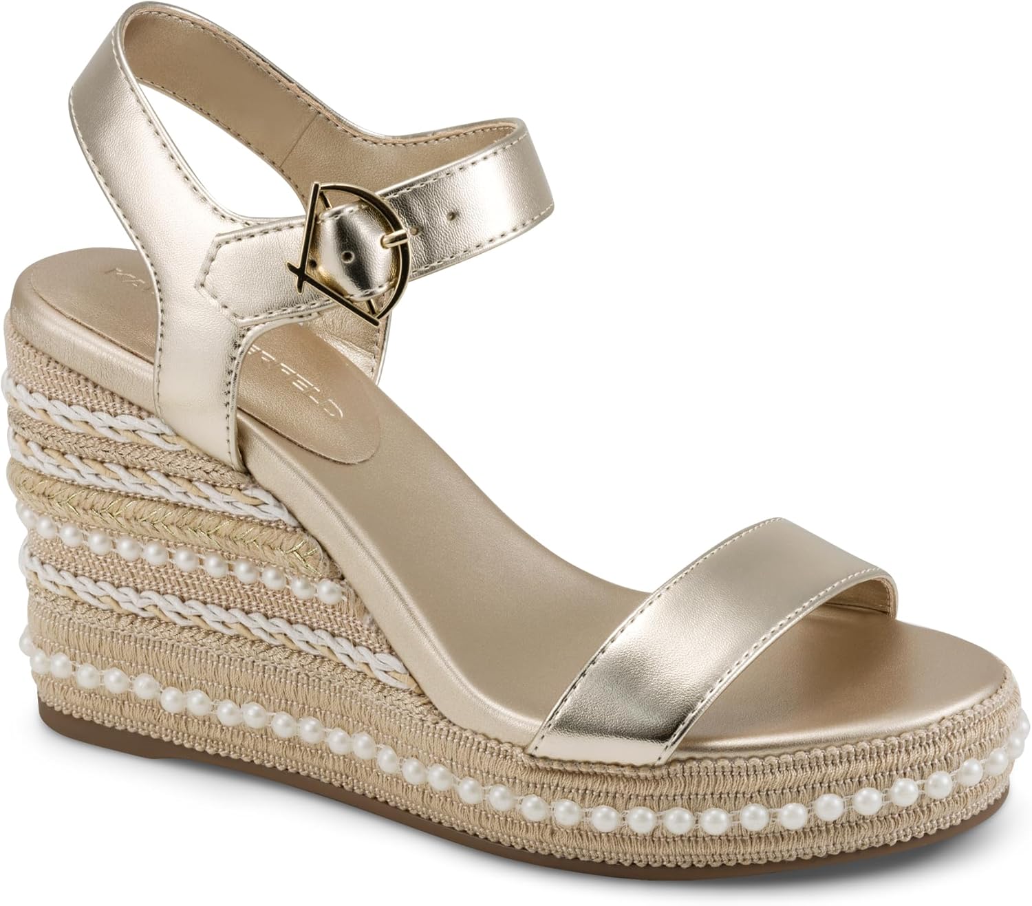 KARL LAGERFELD Women's Calzona Wedge Sandal With Pearl Embellishments
