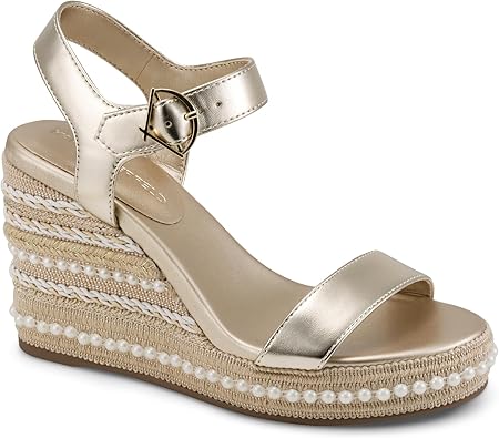KARL LAGERFELD womens Calzona Wedge Sandal With Pearl Embellishments