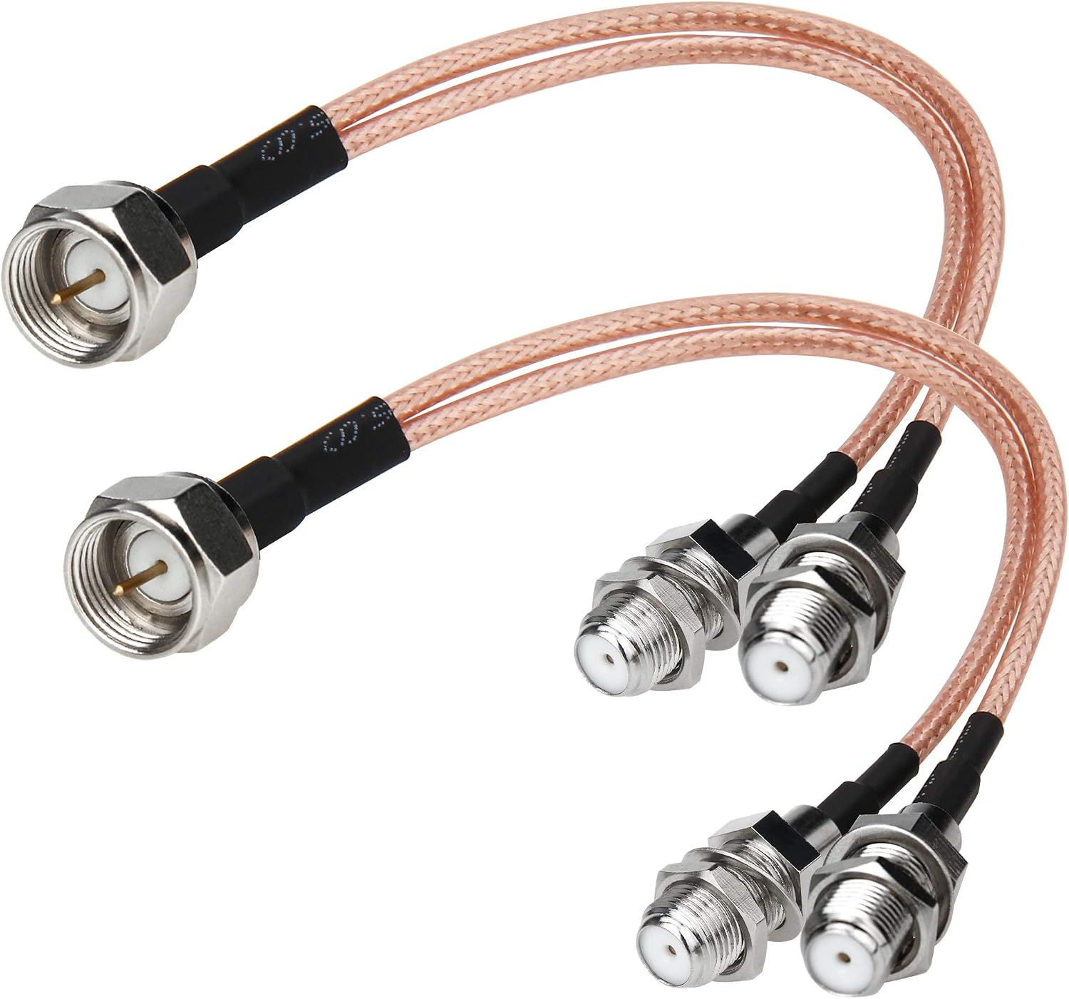 F-Type RG6 Splitter Coax Cable, 2 Pack 75Ohm TV Antenna 3 Way Splitter Combiner RFAdapter F Male to F Dual Female RG316 Coaxial Cable 6inch