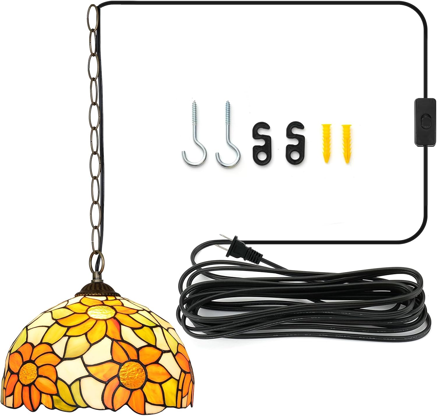 Tiffany Pendant Light Fixtures 12inch Yellow Sunflower Stained Glass Pendant Lighting Vintage Style Hanging Lamp for Home Decor Kitchen Island Dining Room Hallway Bar