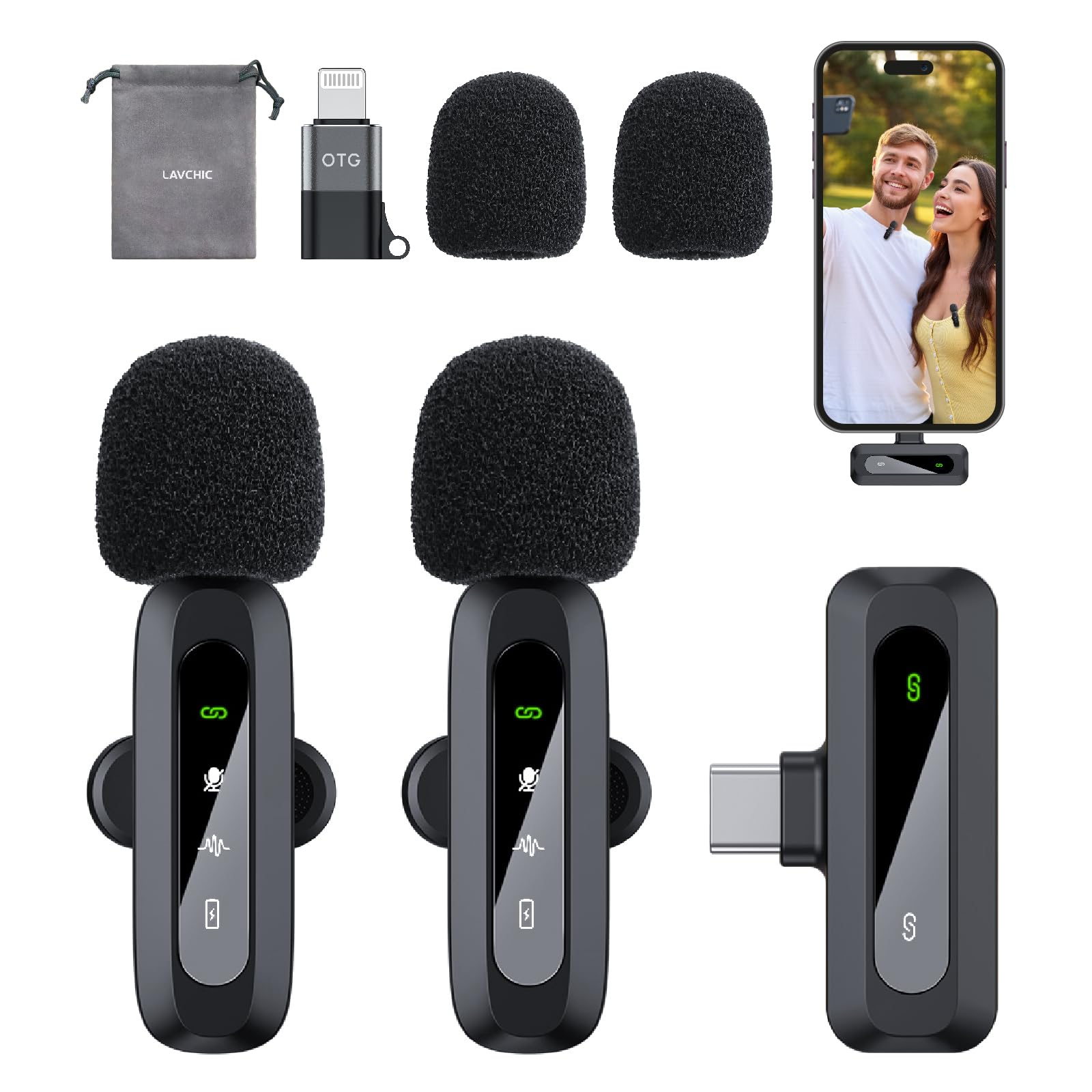 Professional Wireless Lavalier Microphones for iPhone iPad and Android Phone,with Smart Noise Reduction, Plug and Play Mini Microphone with Type-C for Video Recording Content Creators-image-9