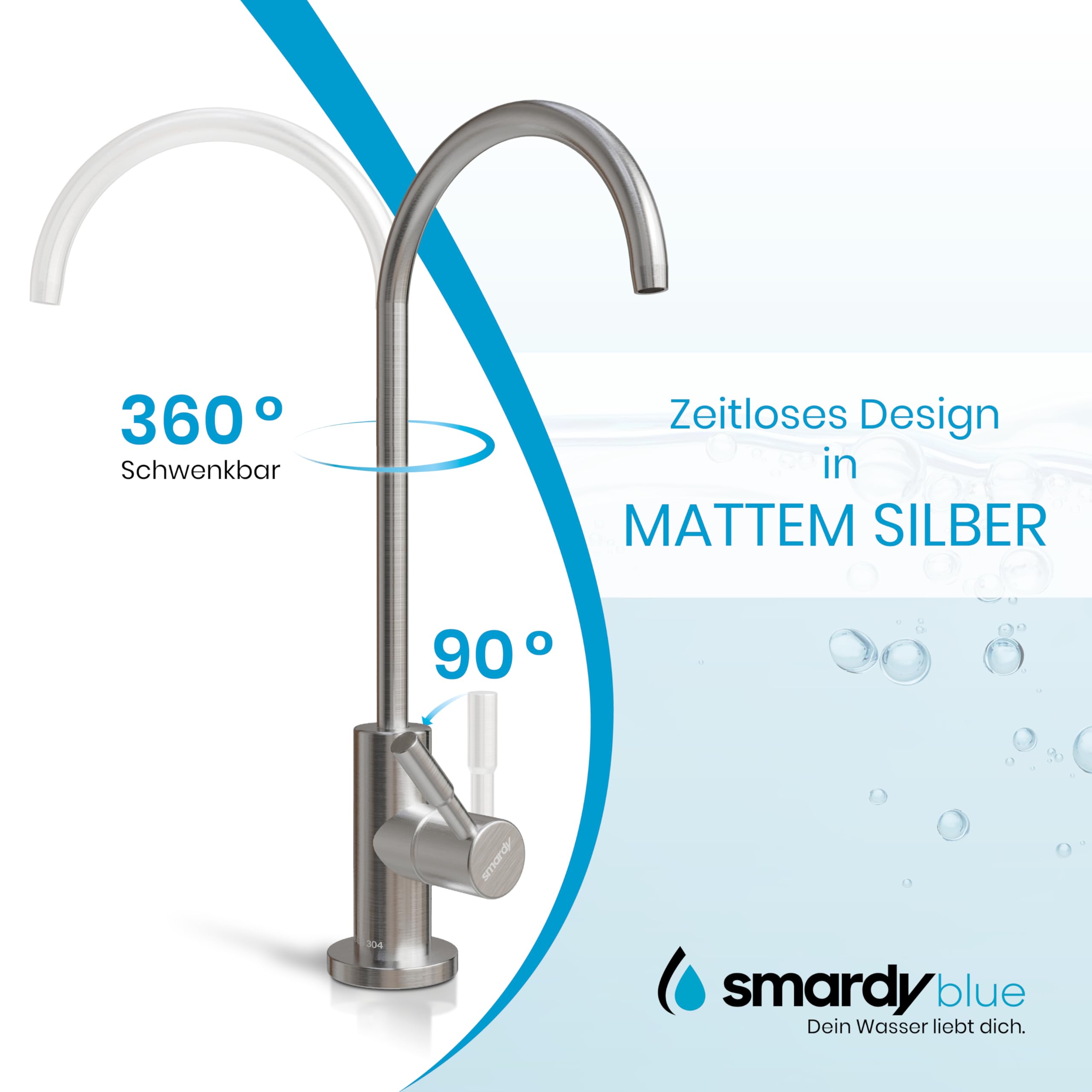 smardy UNO201 Robinet de Cuisine Acier inoxydable, Rotation à 360° Pour Osmose Inverse, Filtre à Eau 1/4"(6,35mm)