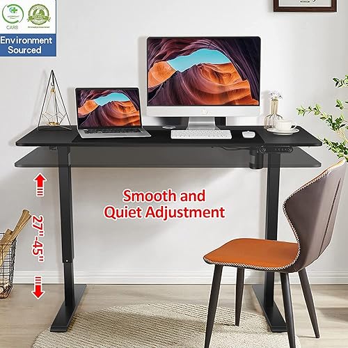 Miniatura 4 de Escritorio de pie de altura ajustable, mesa eléctrica ajustable de altura, escritorio de pie de 55 x 24 pulgadas con ganchos dobles y ruedas, rango