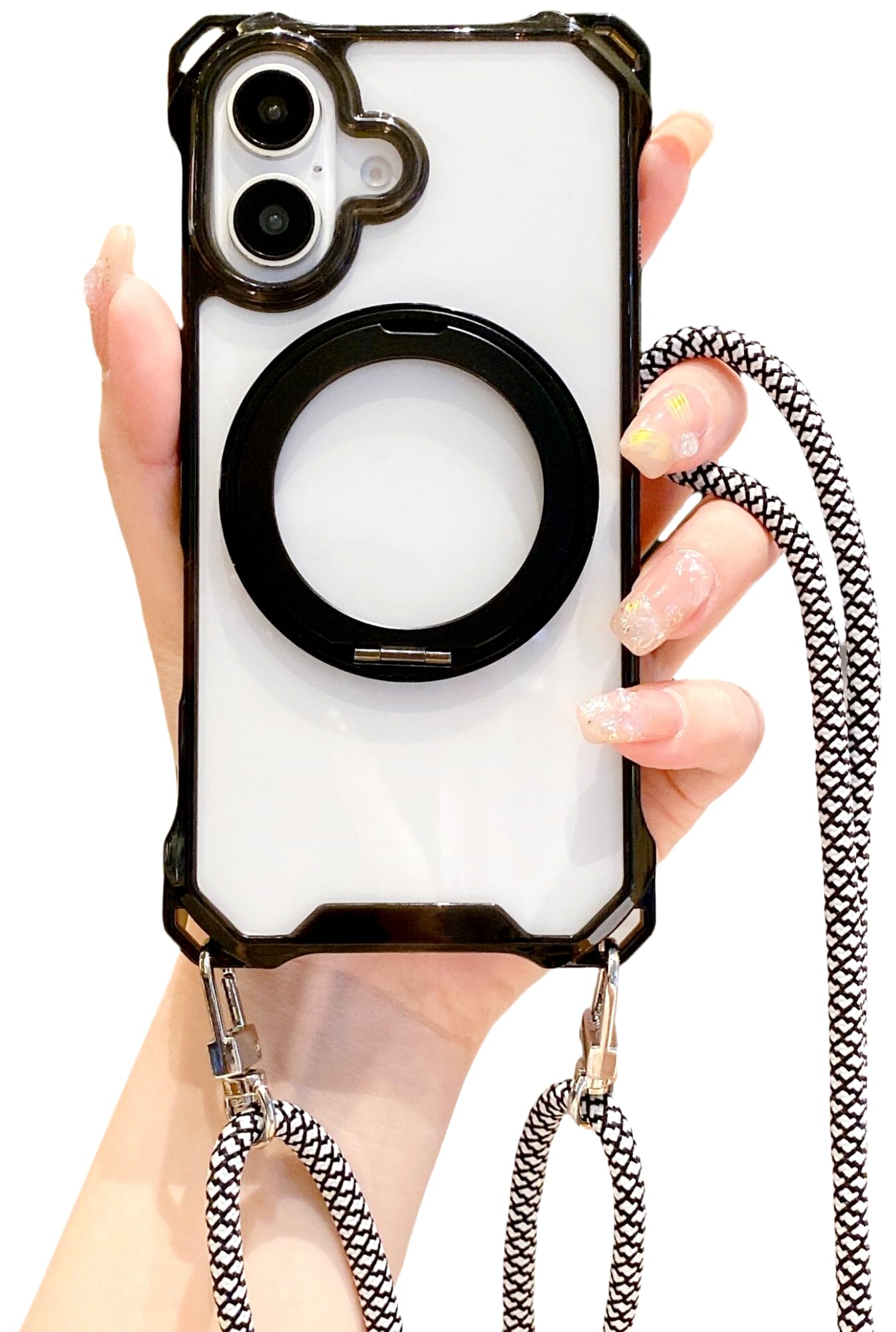 SGVAHY for iPhone 14 Plus Case with Crossbody Strap Magnetic 360 Rotatable Ring Stand [Compatible with Magsafe], Clear Military Drop Protection Cover