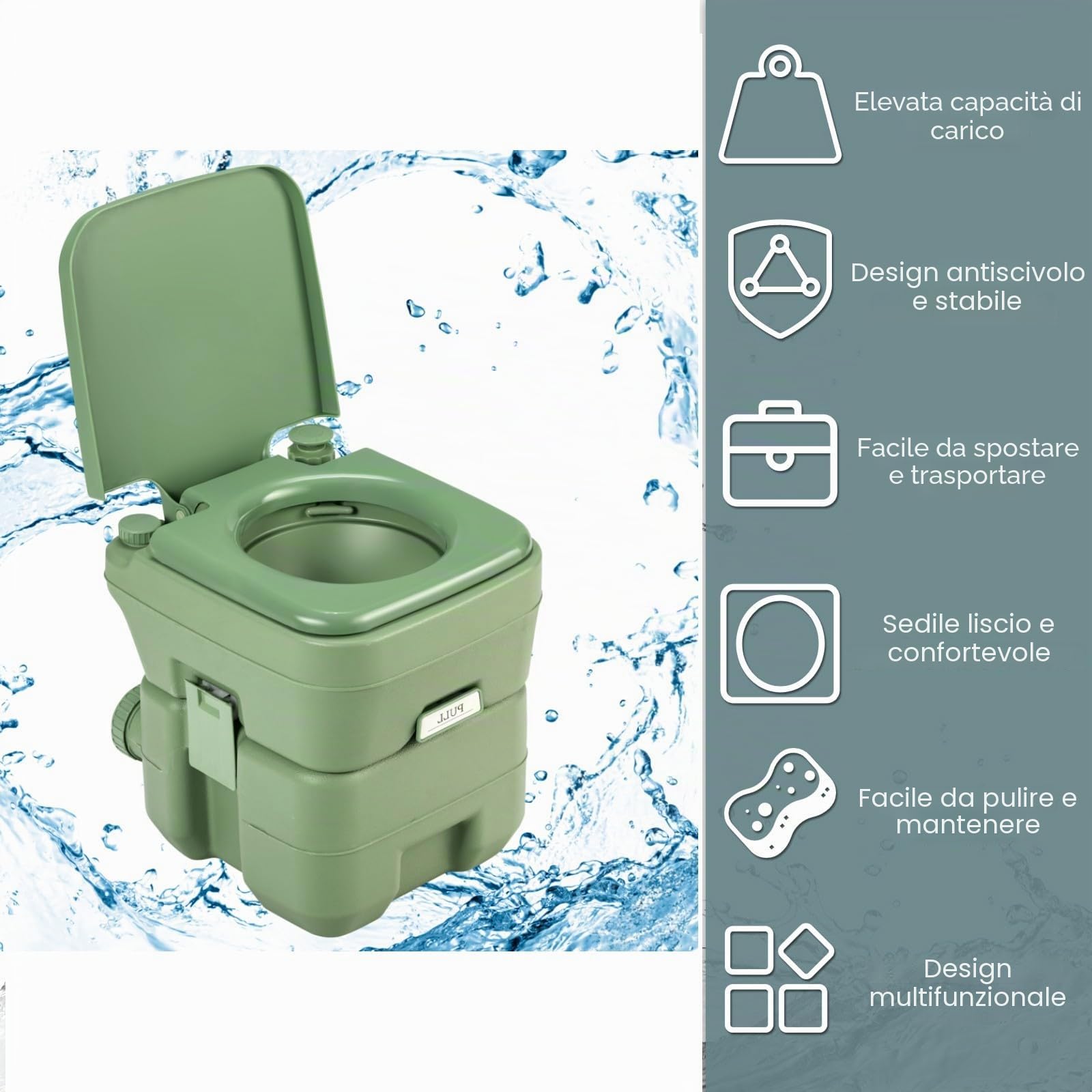 LIFEZEAL WC da campeggio portatile con serbatoio dell'acqua da 20 l, mobile da campeggio con comoda altezza della seduta, WC da viaggio con pompa a pistone, WC da esterno per viaggi, camper e viaggi