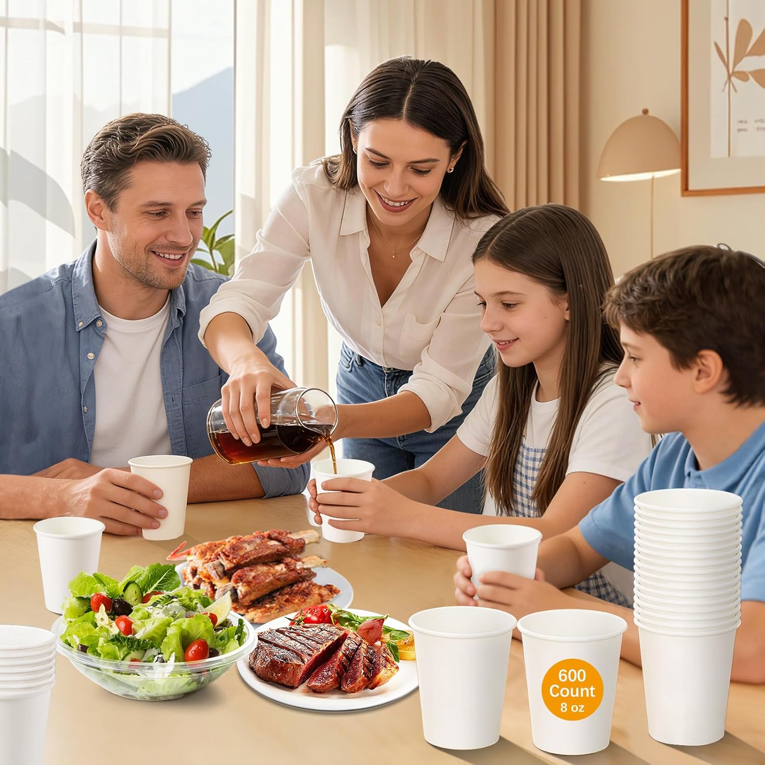 8 oz 600 Count Disposable Paper Coffee Cups 8 oz, White Hot/Cold Beverage Drinking Cup for Water Juice or Tea, Office Bathroom Home Travel, 600 Count