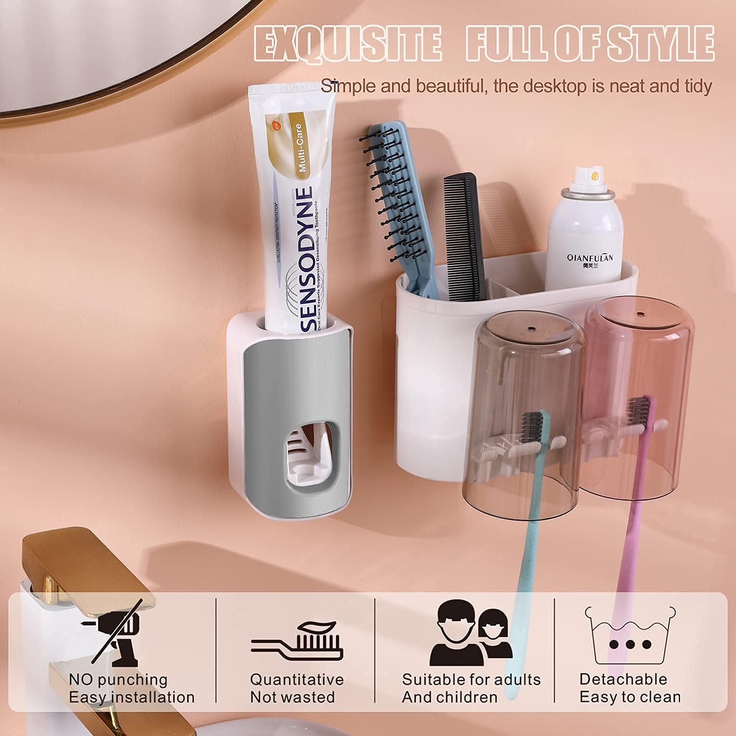 PenghaiYunfei 2021 New Toothpaste Dispenser Wall Mounted Automatic Toothpaste Squeezer (New Gray)