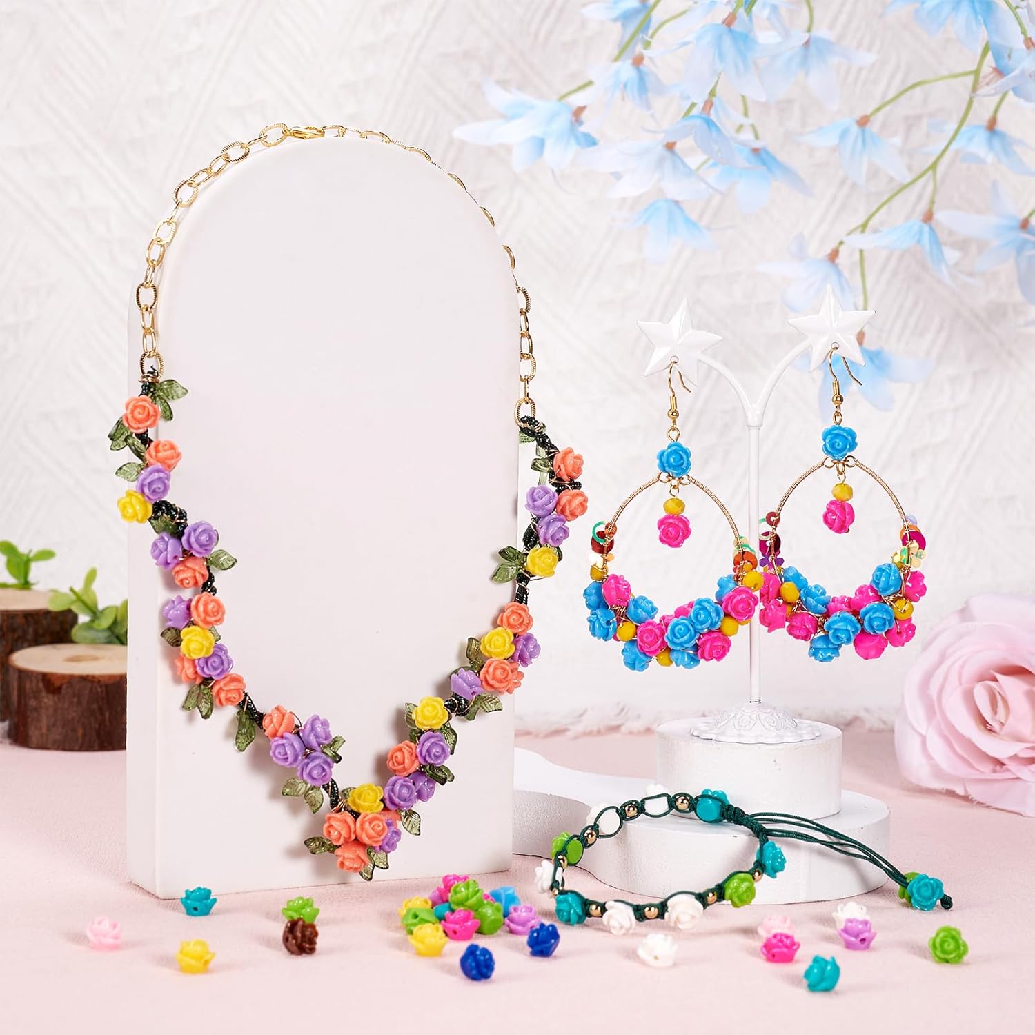 Beadthoven 20pcs Opaque Resin Rose Flower Beads White Floral Flat Base Cabochons Embellishment for DIY Scrapbooking Jewelry Making 9x7mm Hole: 1mm - Image 6