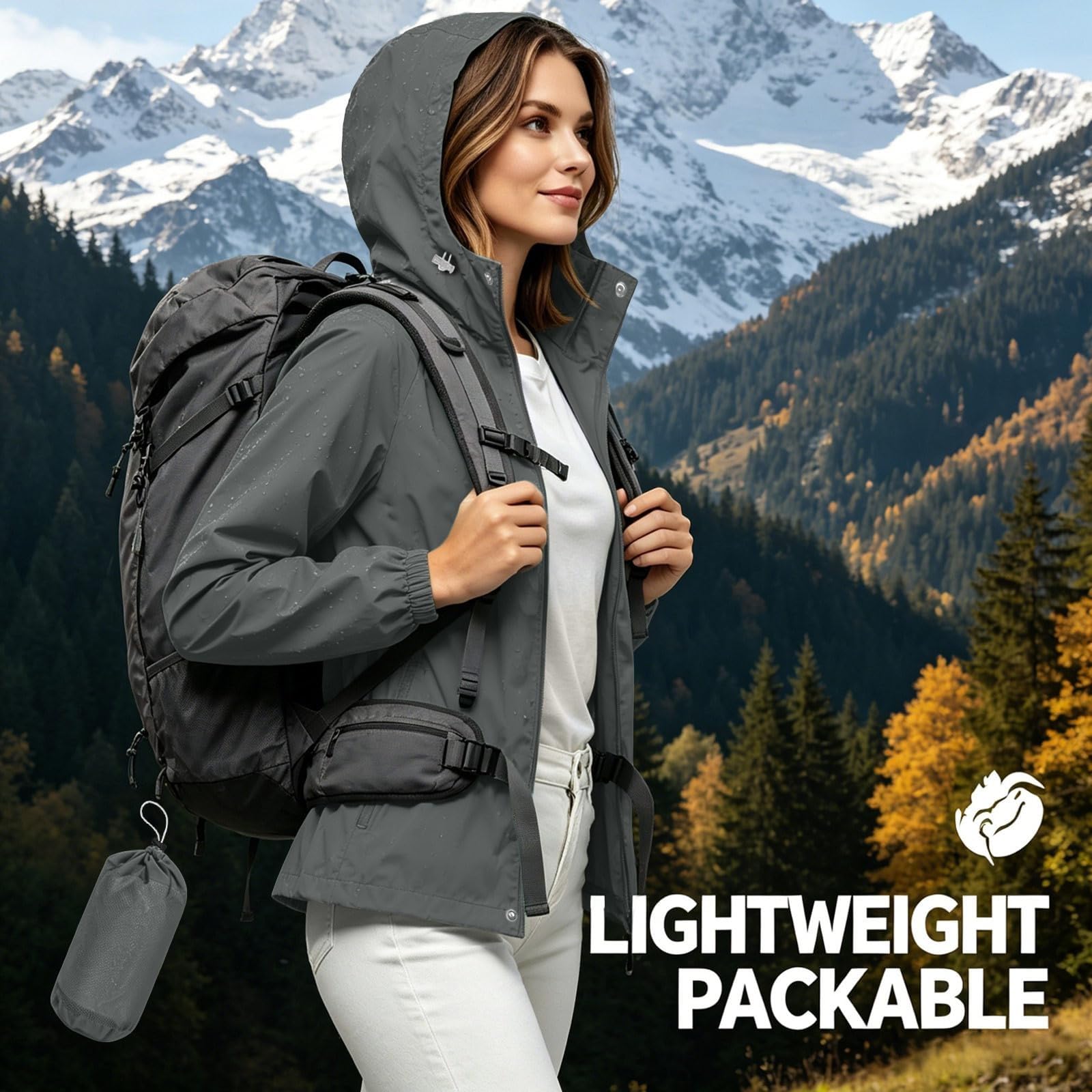 Generisch Chaqueta de lluvia para mujer, impermeable, plegable, con capucha, ligera, chaqueta de entretiempo, para deportes al aire libre, chaqueta de otoño para moto, chaqueta softshell para