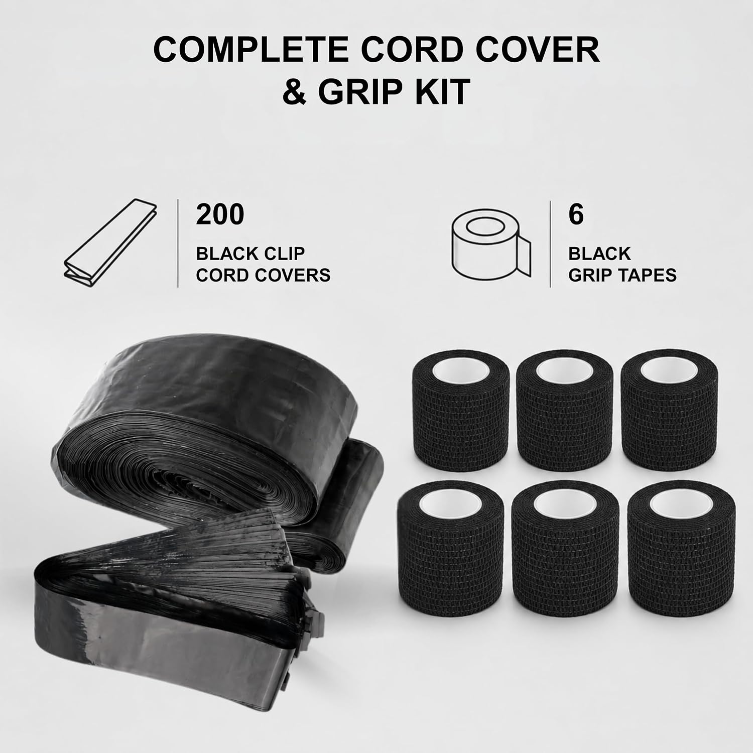 Tattoo Clip Cord Covers, 200 Black Sleeves with 6 Grip Tapes