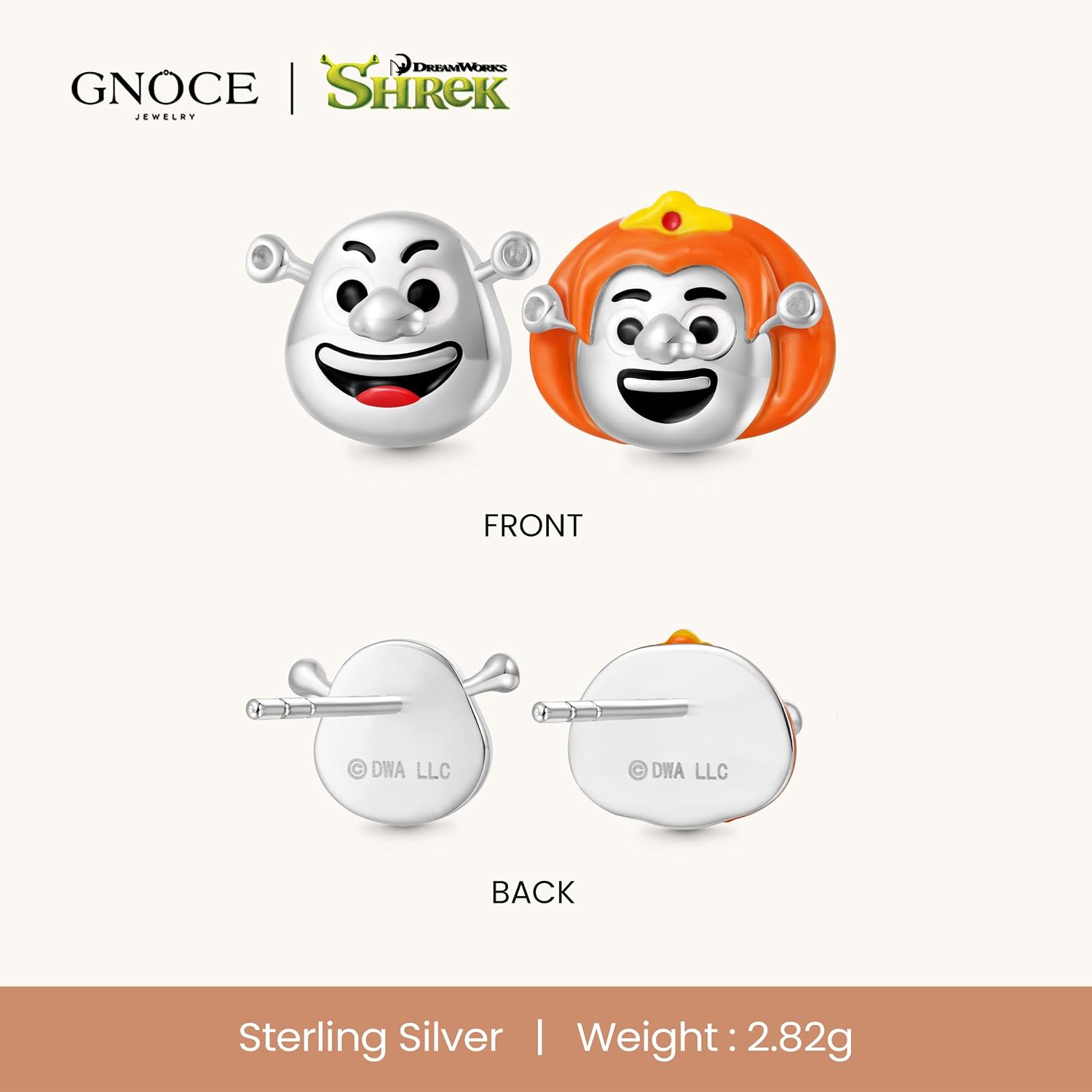 GNOCE Shrek & Fiona Mismatched Stud Earrings for Her, S925 Sterling Silver Stud Earrings for Women Wife, Valentine‘s Day, Mother Day's Jewelry