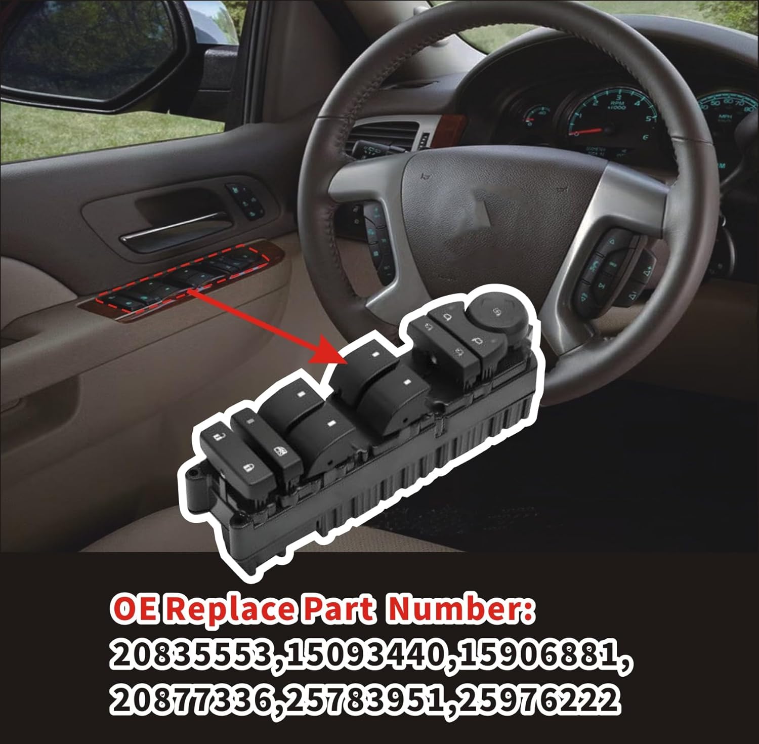 Master window switch driver's side with folding rearview mirror and door lock compatible 07-14 Chevy Avalanche Solander Xia Antai Suburbs, Lake Tahoe, Sierra Leone, Yukon Territory replacement20835553