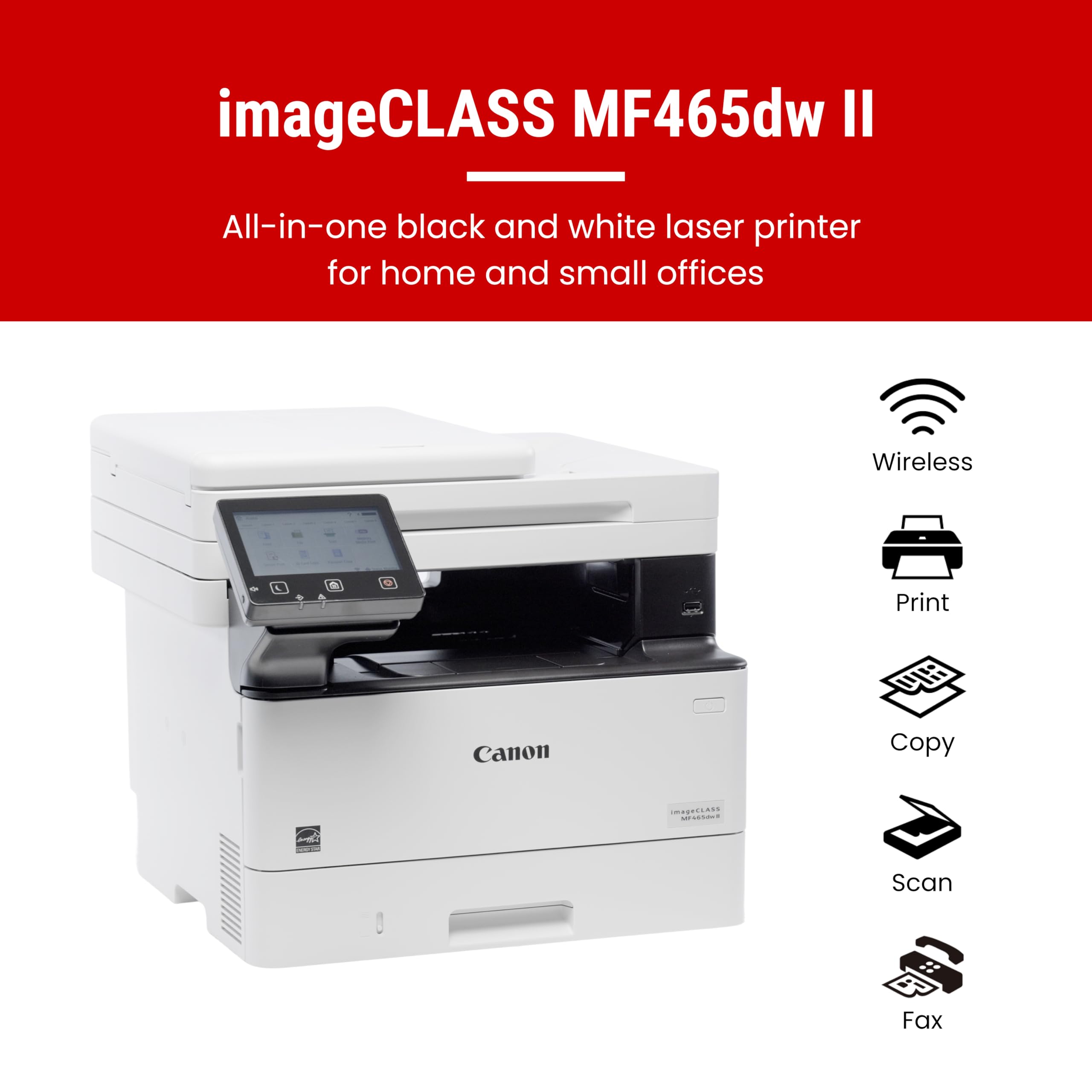 Canon imageCLASS MF465dw II Wireless Monochrome Laser Printer for Duplex Printing, White – Home Office, Small Office Printer with Print/Copy/Scan/Fax, 3 Year Limited Warranty, 42 PPM