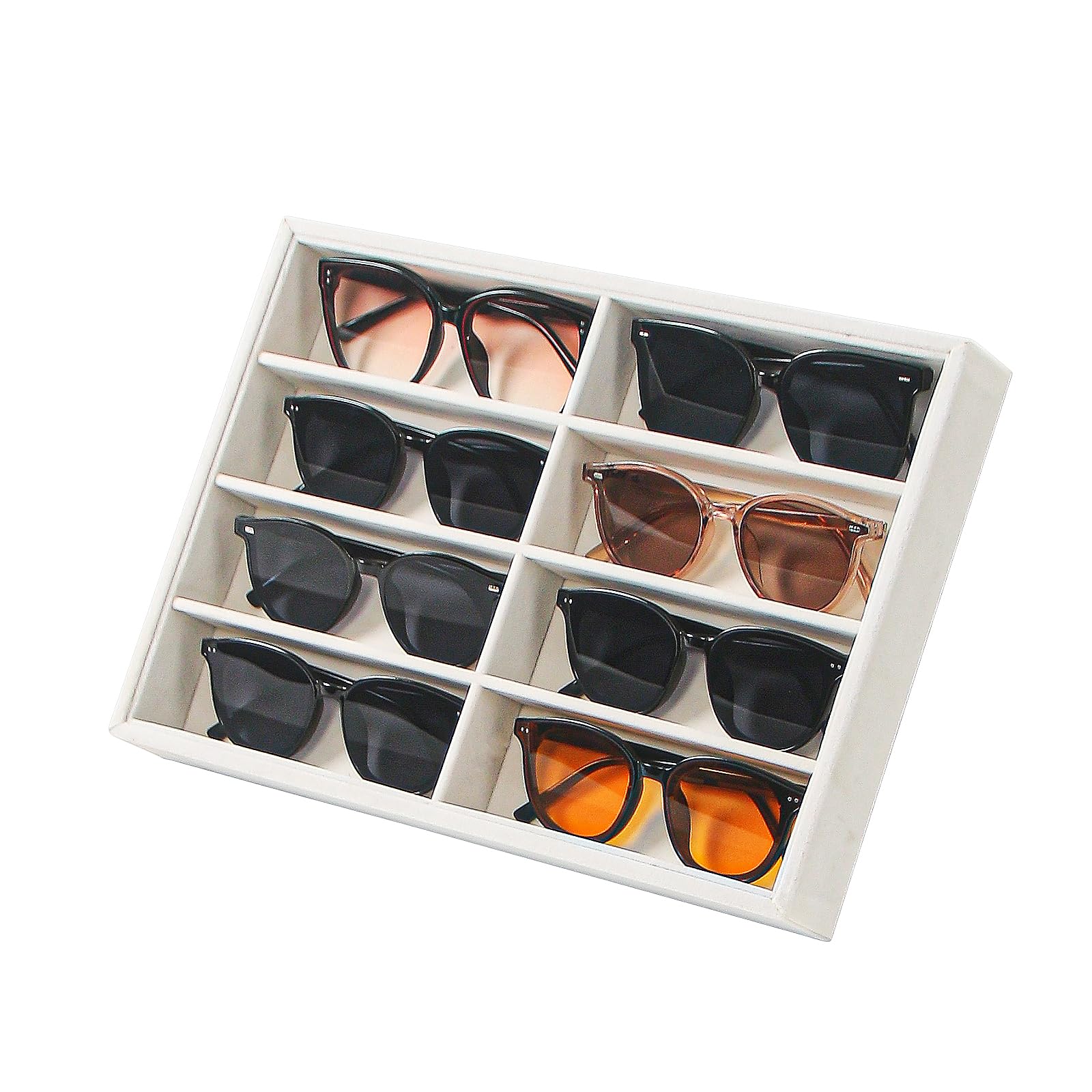 Justsoso Jewelry Sunglasses Organizer Tray, Beige Velvet Eyeglasses Display Tray Box, Glasses Organize Storage Holder for Home Desk or Selling Show Display