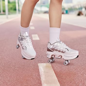 Roller Skate Shoes for Men, Double-Row Deform Quad Roller Skates, Automatic Walking Shoes Detachable Roller Skate for Girls Boys, Outdoor Skate Shoes for Beginners