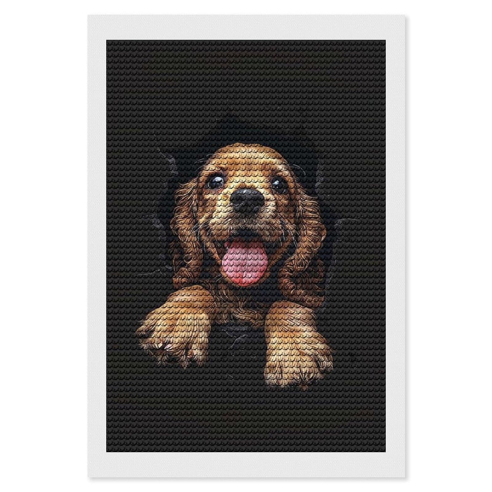 Junmoney Cocker Spaniel Diamond Art Kit 8"x12", Holiday Gift Idea, for Women, Easy Handmade Project, Vintage Style Decor, Printed Canvas