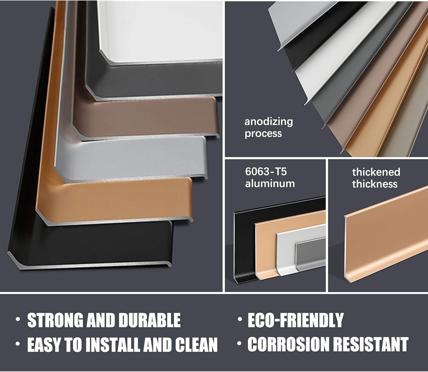 Aluminum Baseboard Trim Modern Metal Skirting Board No Drill Adhesive Installation for Wall & Floor Protection 3.94" x 8.2ft, 20 Pack (Total 164ft, Gold)