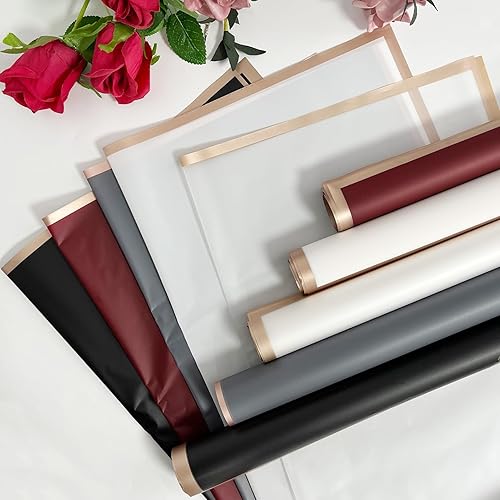 Miniatura 4 de Cieovo 50 hojas de papel de regalo de flores florales de color negro y blanco, papel de embalaje de floristería impermeable y cinta de satén para