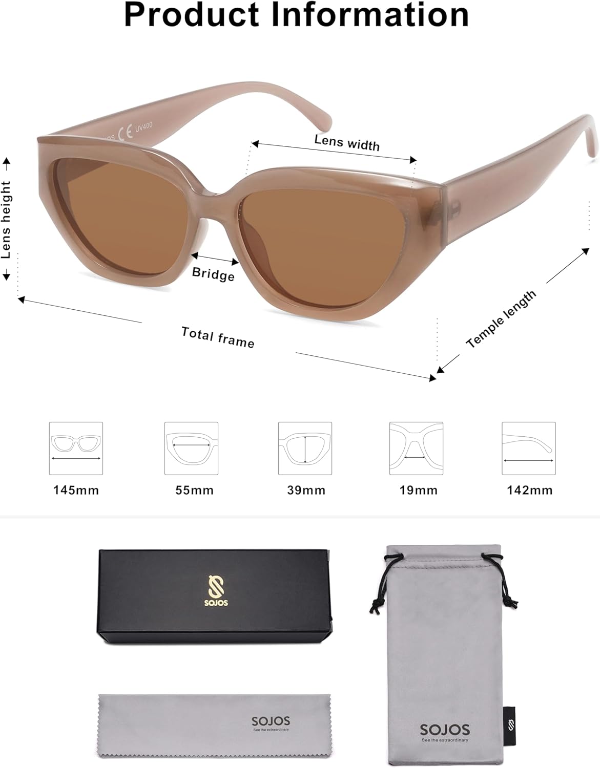 SOJOS Trendy Cute Cat Eye Polarized Sunglasses for Women Fashion Cateye Womens Sunnies SJ2237 - Image 5